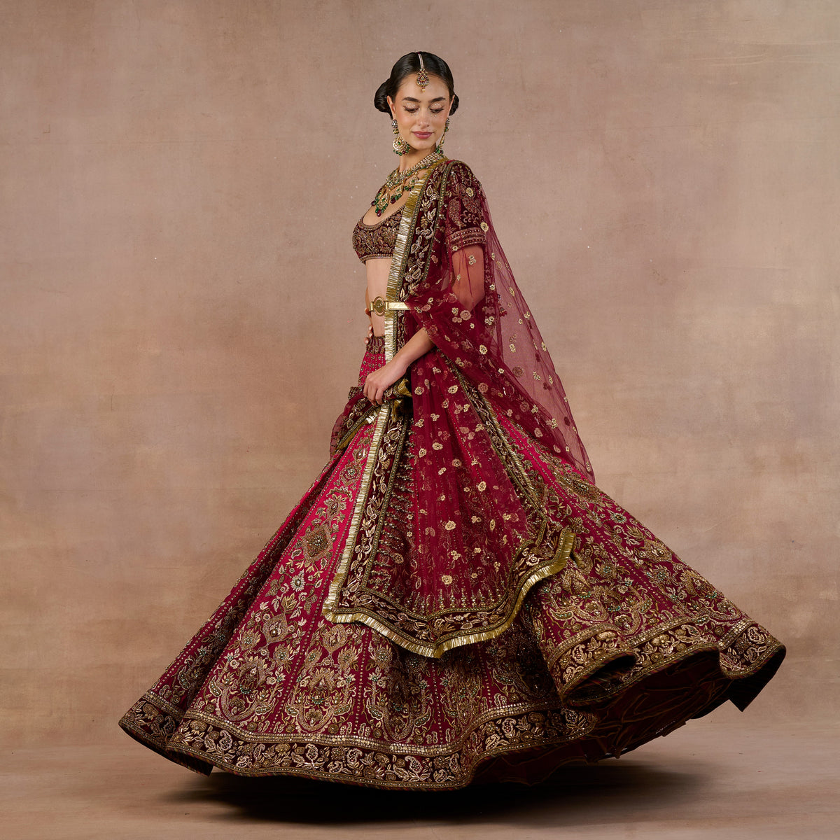 Fuchsia Burgundy Ombre Lehenga Set | Siddi