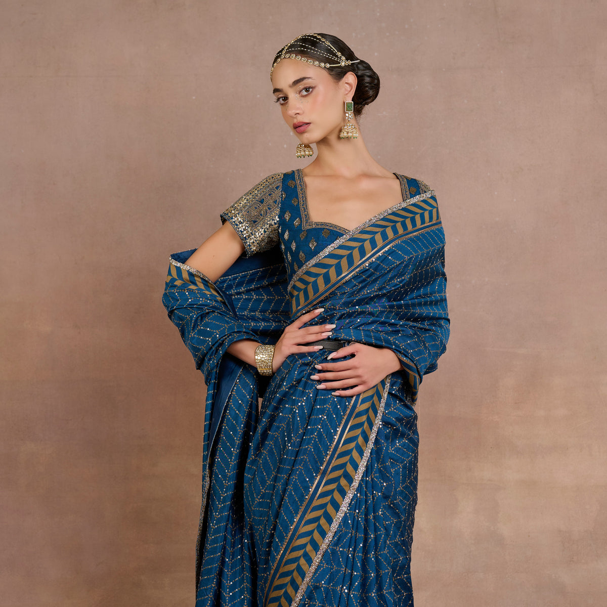 Cobalt Blue Chevron Saree Set | Siddi