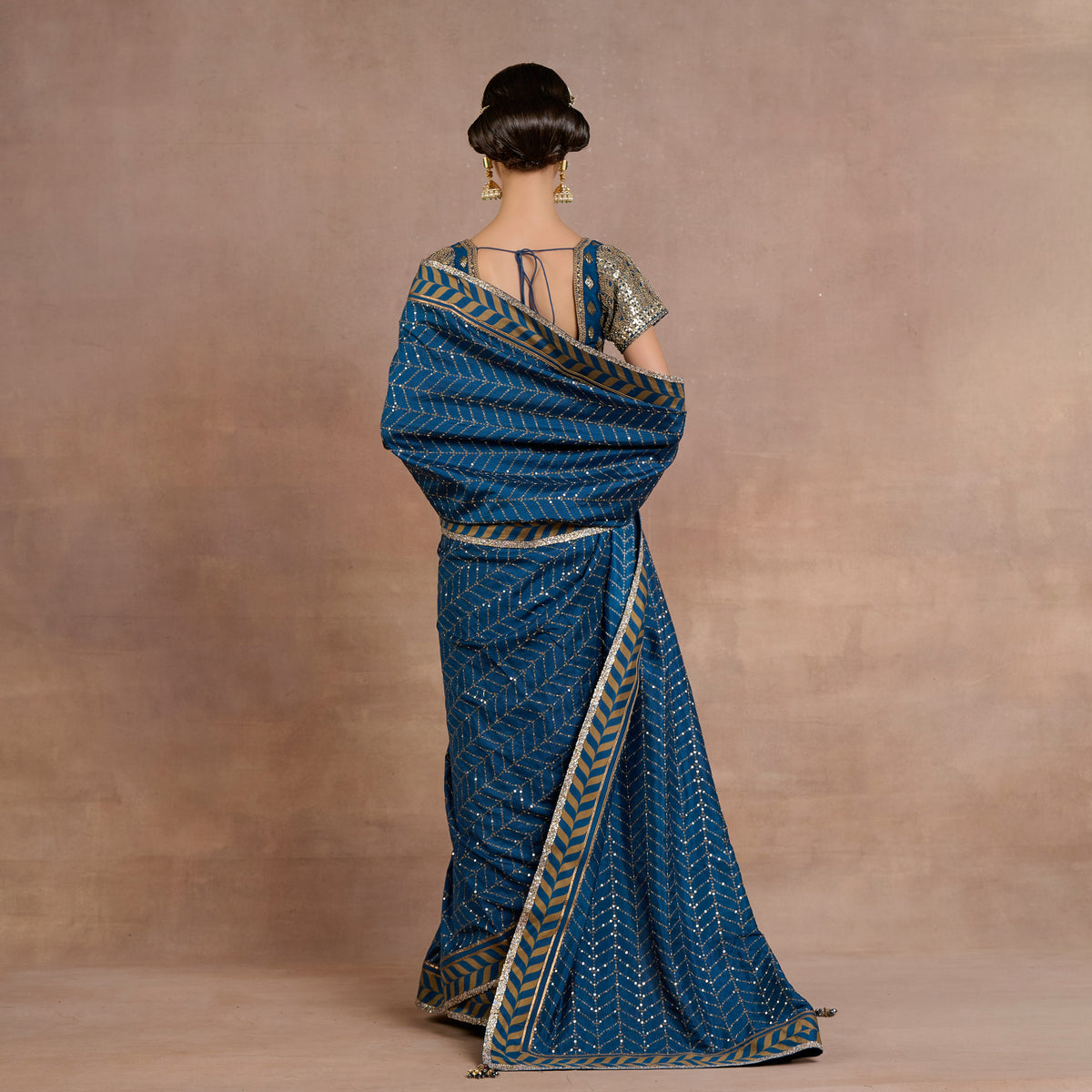 Cobalt Blue Chevron Saree Set | Siddi