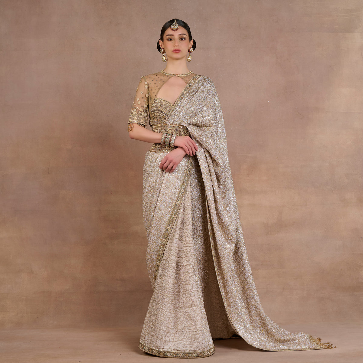 Taupe Beige Saree Set | Siddi
