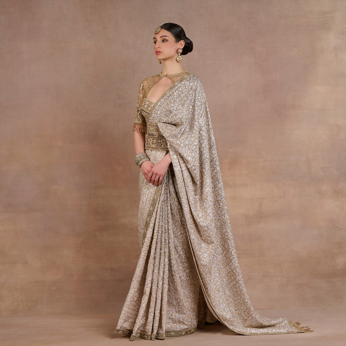 Taupe Beige Saree Set | Siddi