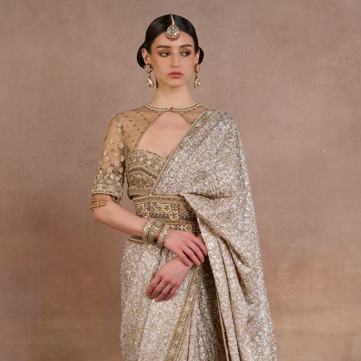 Taupe Beige Saree Set | Siddi