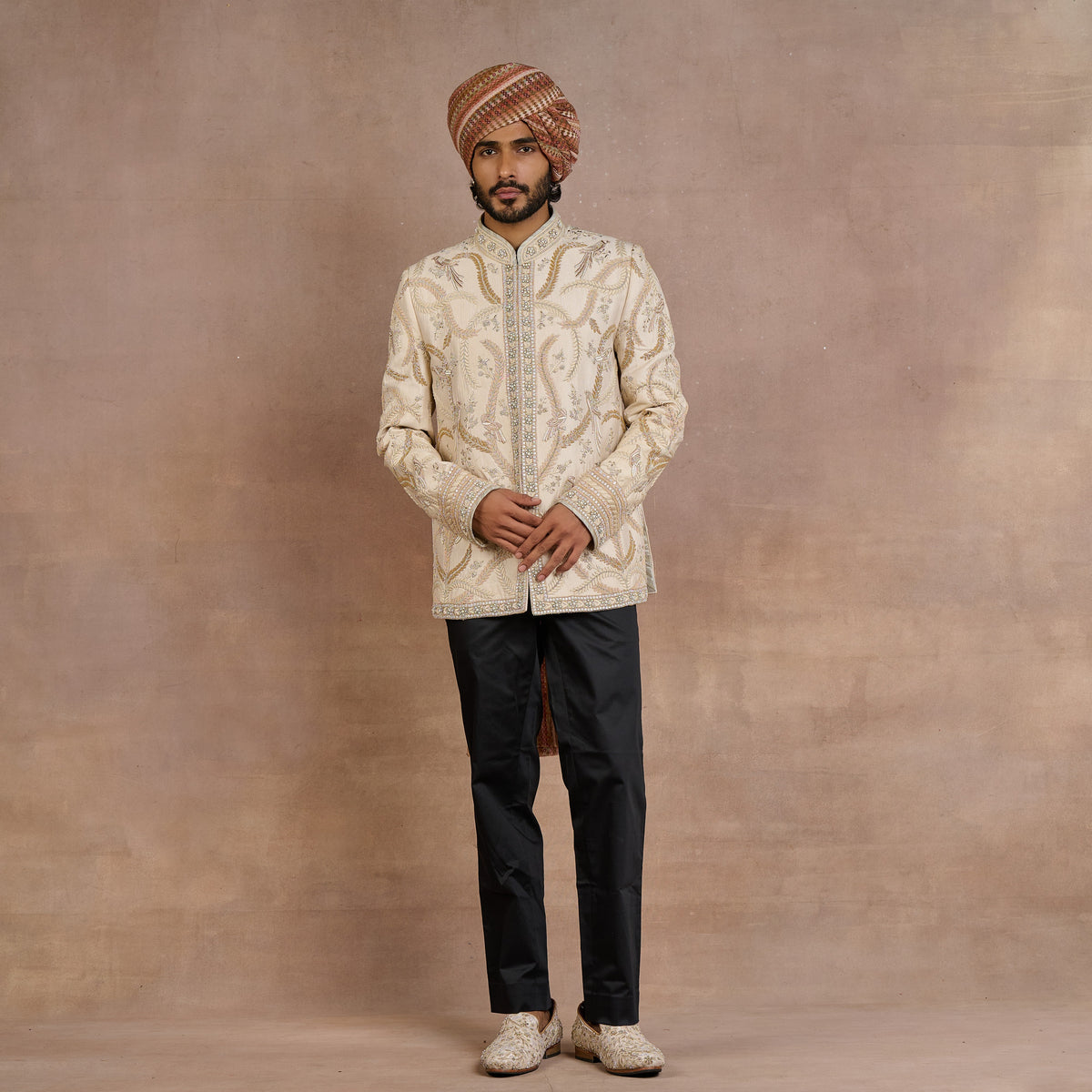 Pearl Ivory Noir Bandhgala Set | Siddi