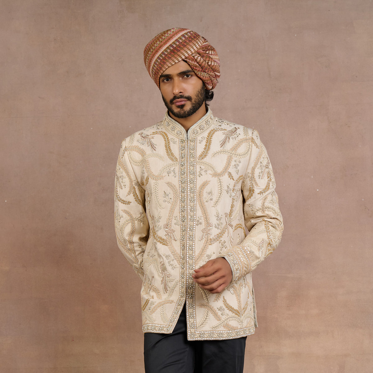 Pearl Ivory Noir Bandhgala Set | Siddi