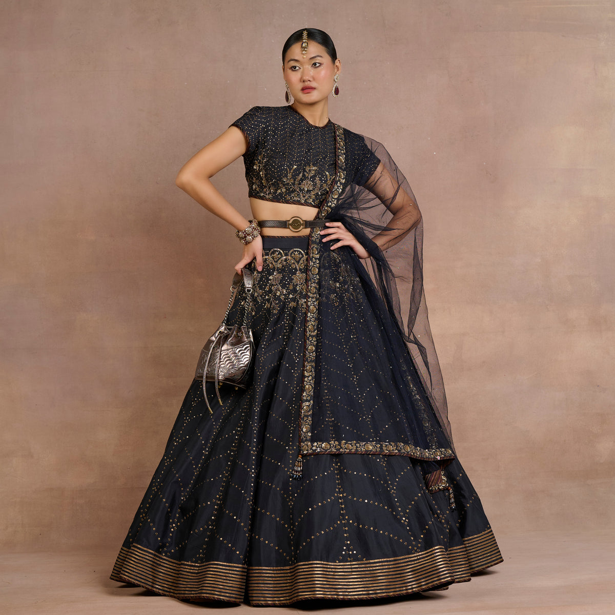 Noir Chevron Skirt Set | Siddi
