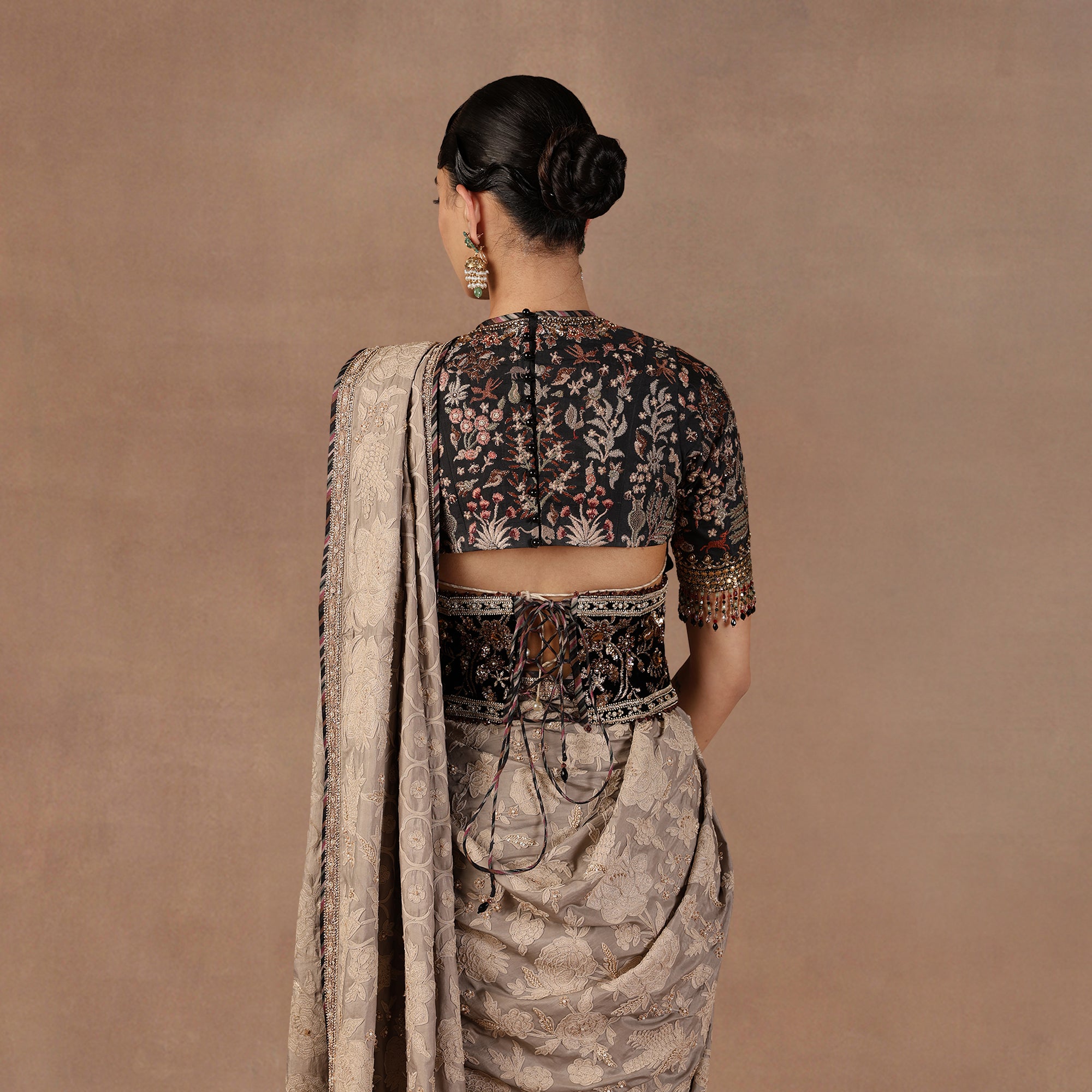 Taupe - MIdnight Blue Saree Set | EAST