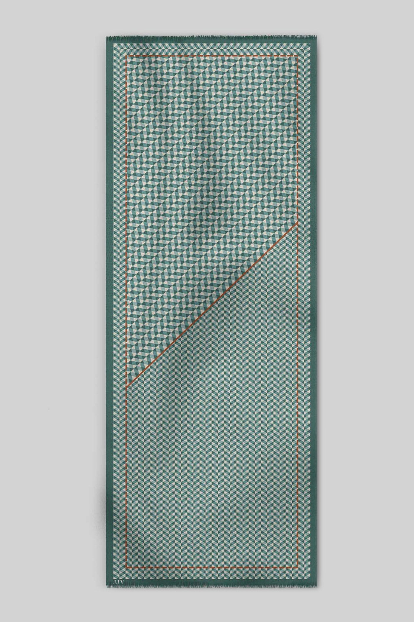 Teal Blue Chevron Printed Woollen Scarf