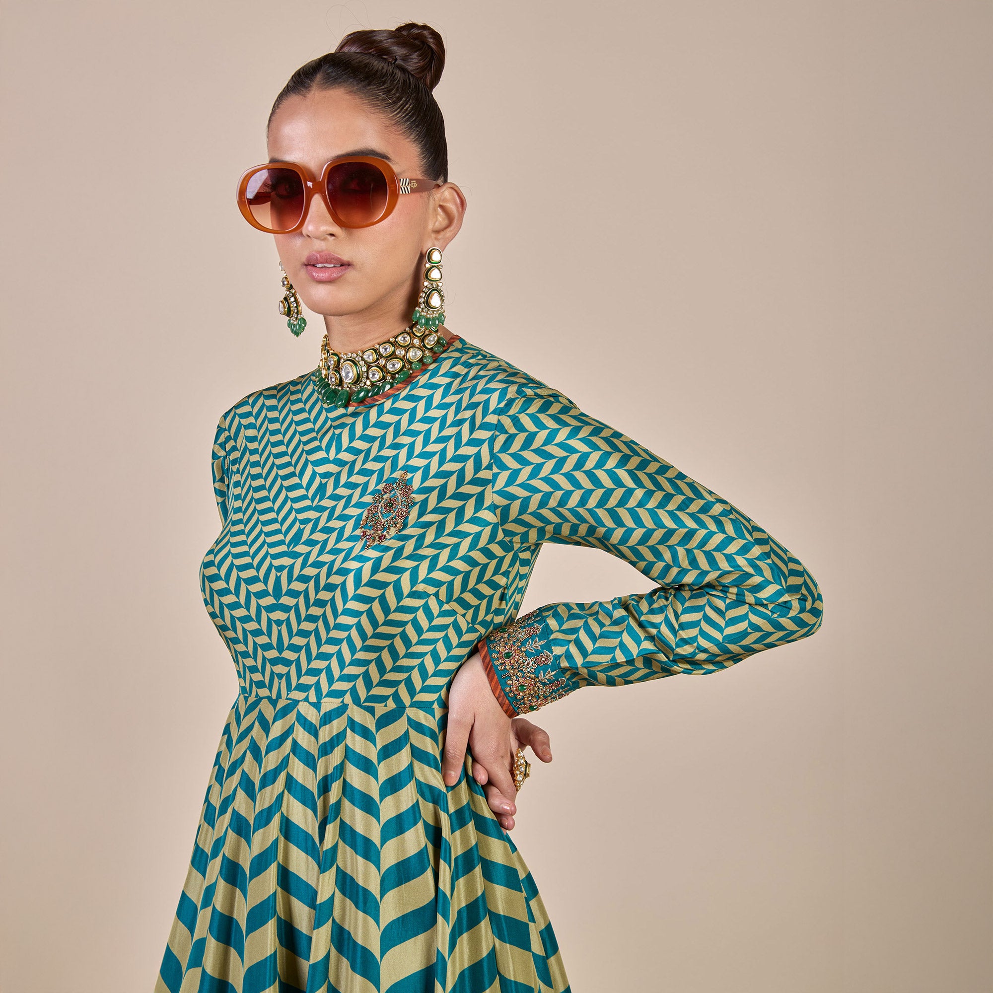 Teal Chevron Anarkali | PANJ