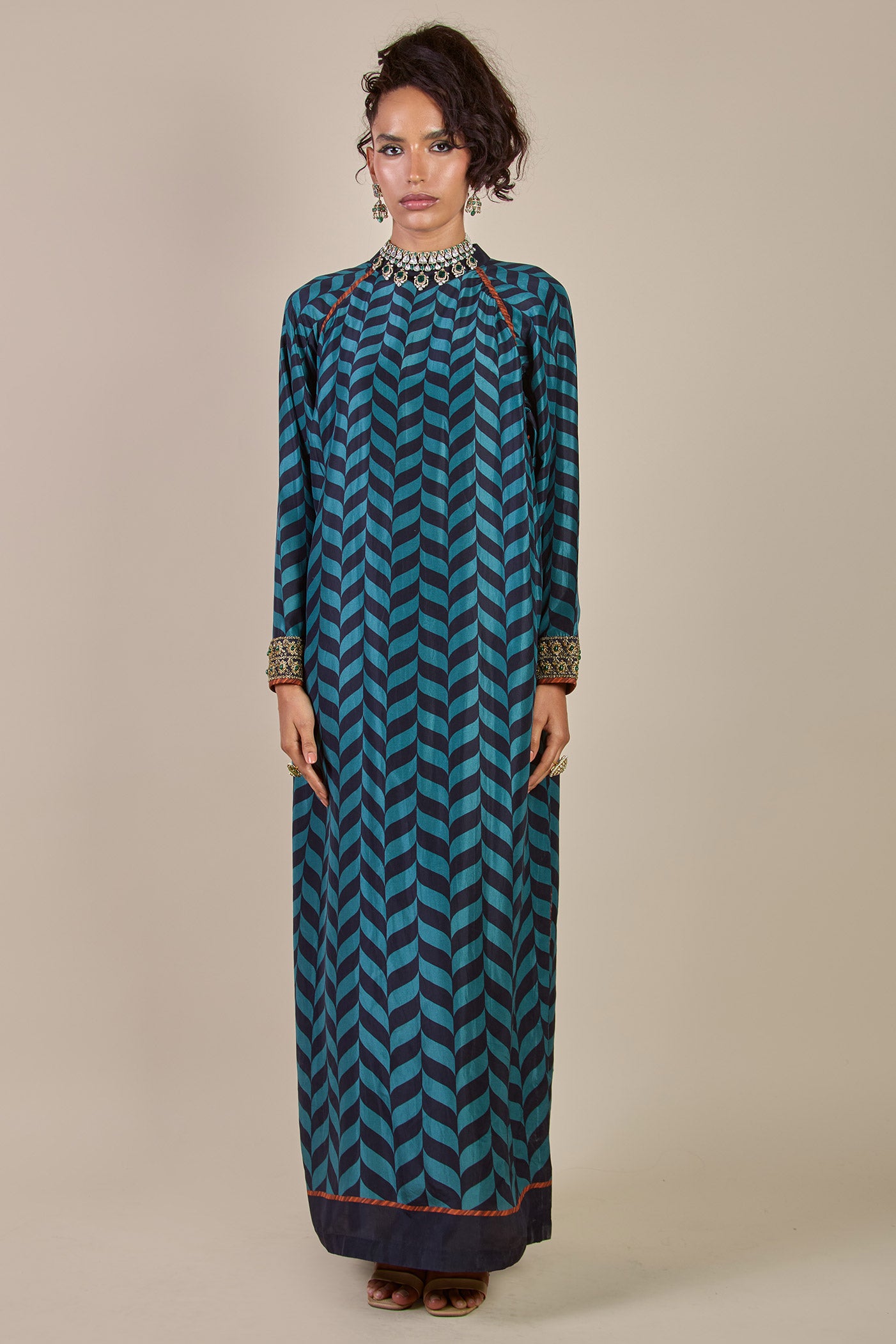 Teal Blue Chevron Kaftan | CHHĒ