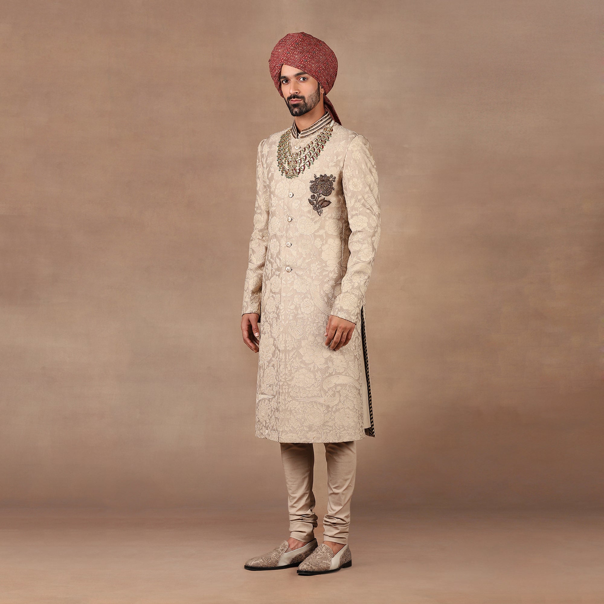 Tonal Nugrey Sherwani Set | MURAQQA