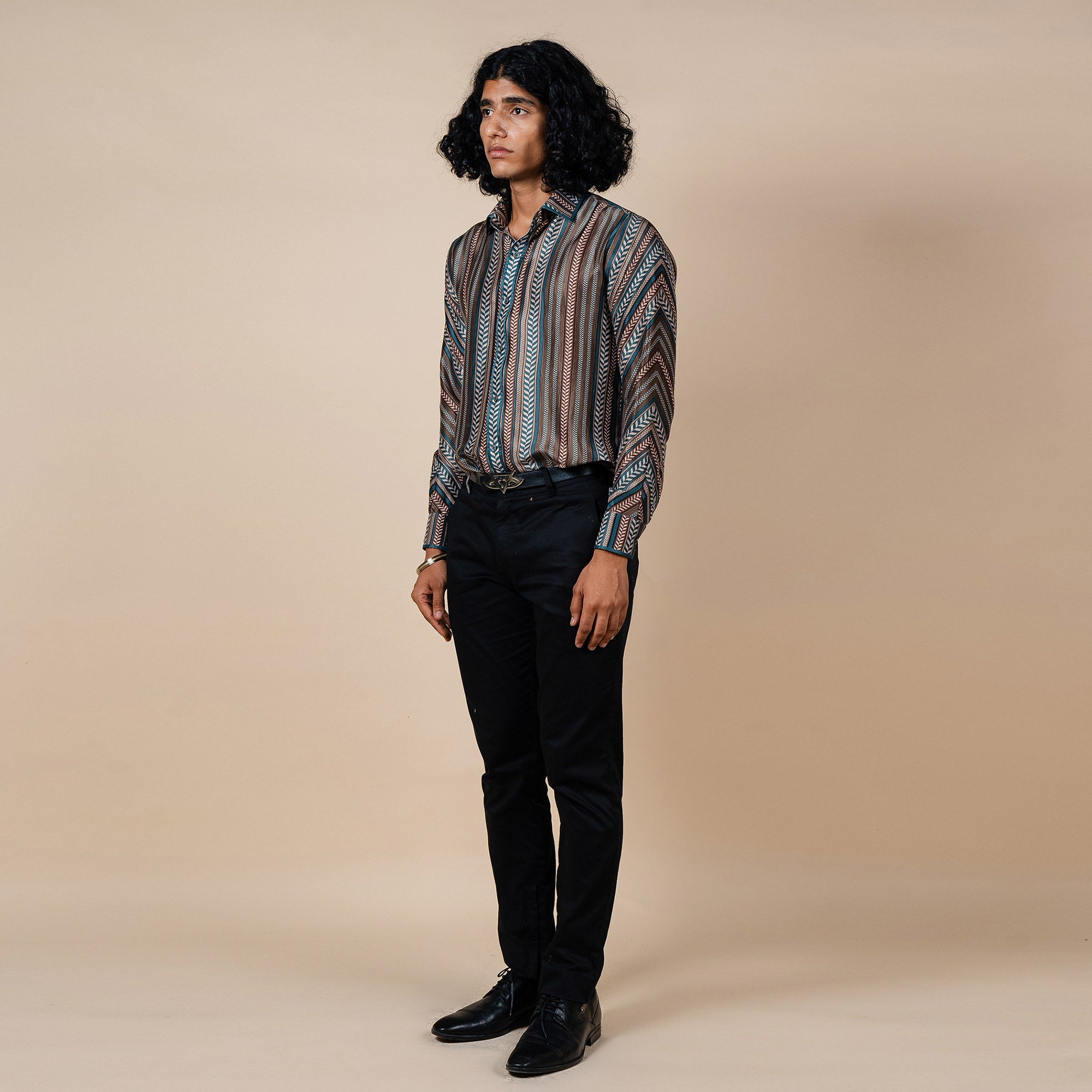 Turquoise - Brown Chevron Shirt | PANJ