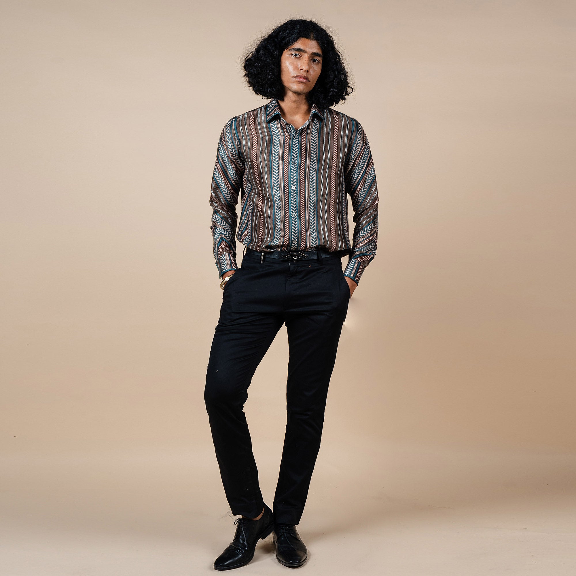 Turquoise - Brown Chevron Shirt | PANJ
