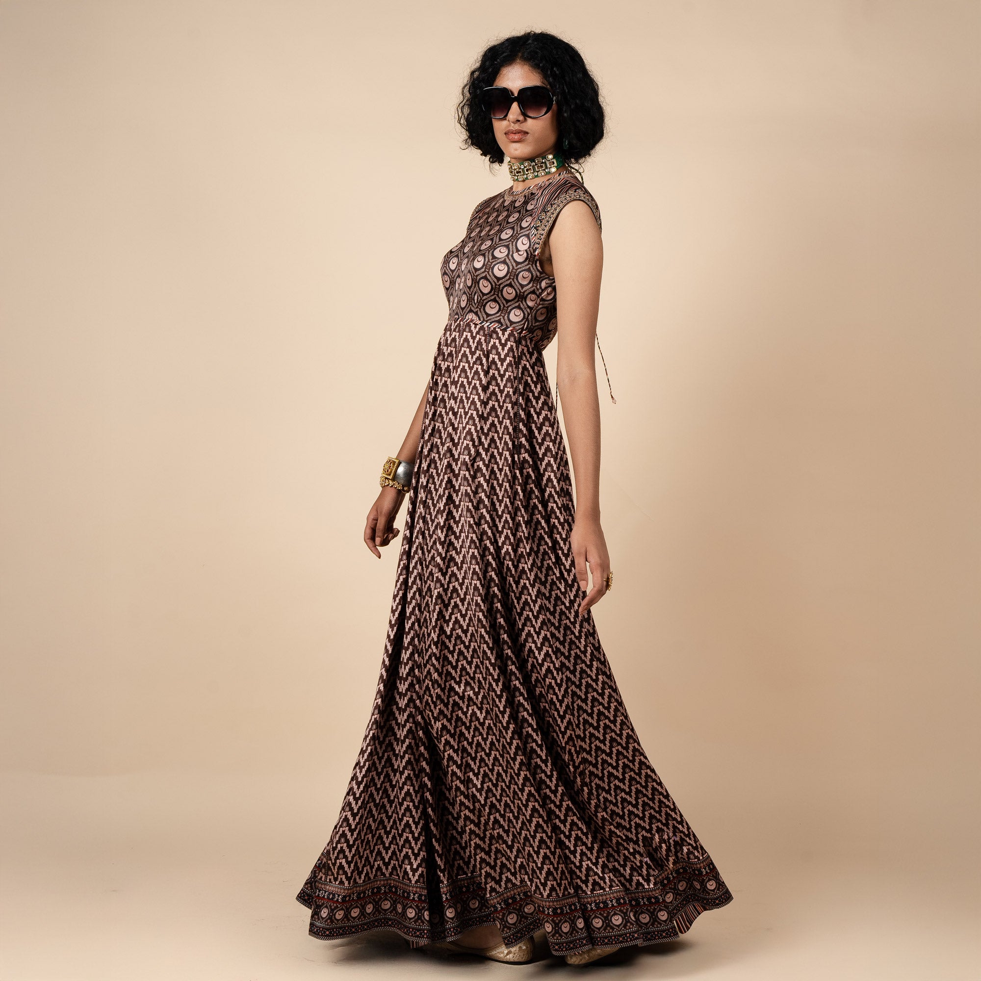 Umber Brown Printed Anarkali | PANJ