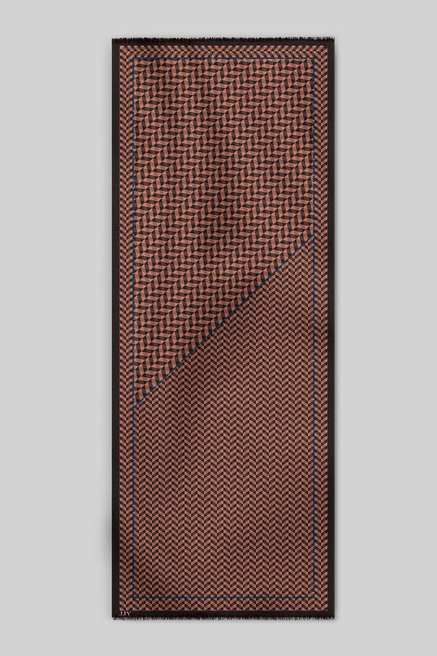 Umber Brown - Red Chevron Printed Woollen Scarf