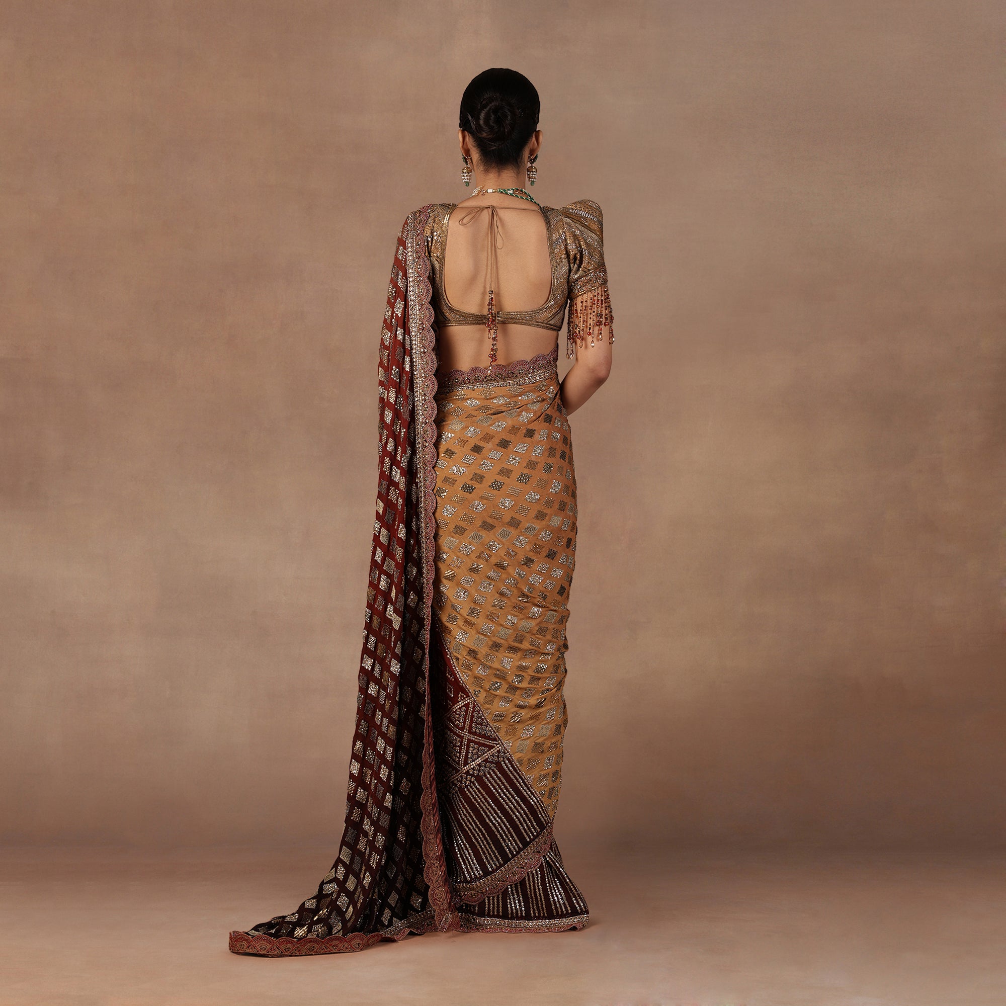 Walnut - Red Ombre Saree Set | EAST