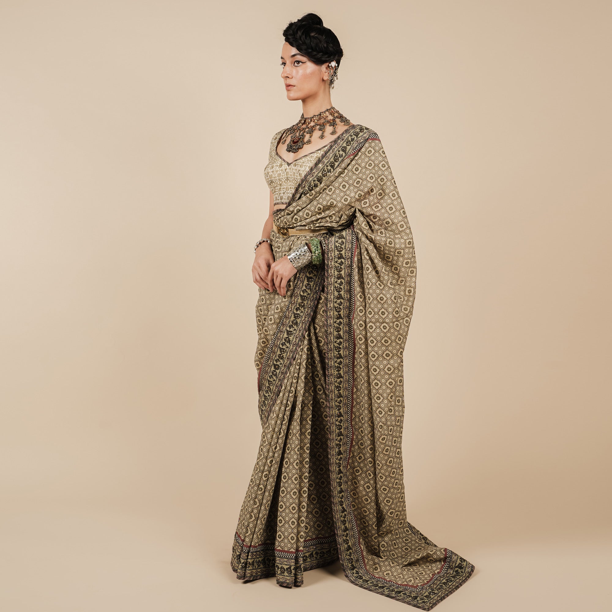 Warm Beige Saree Set | CHAR