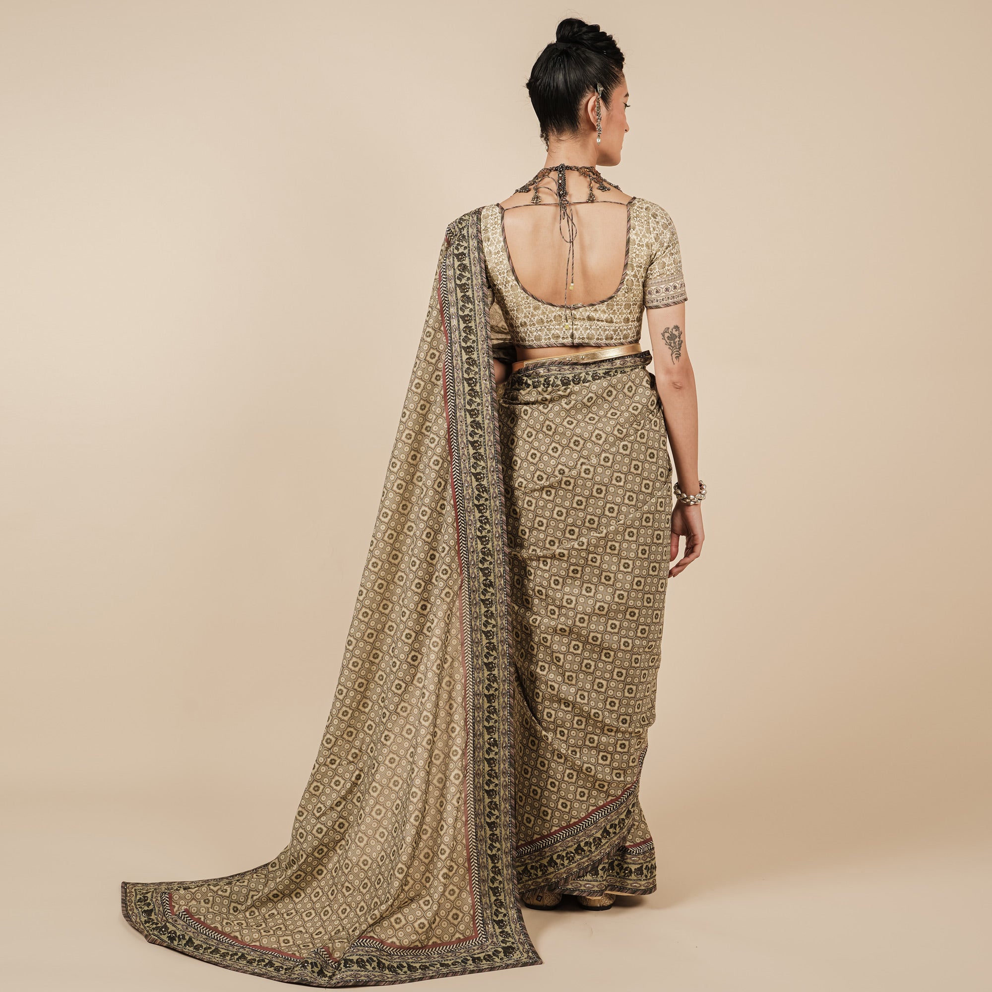 Warm Beige Saree Set | CHAR