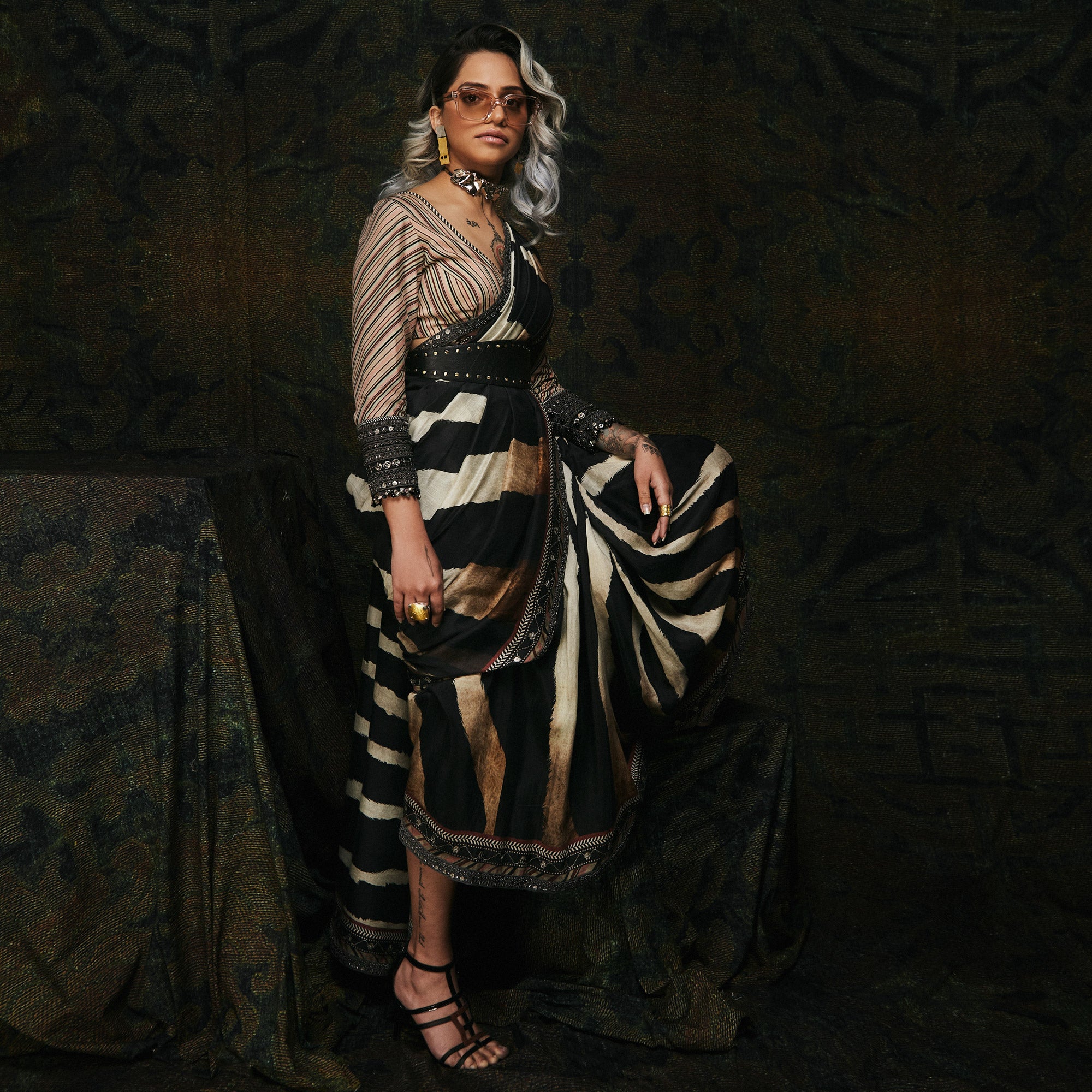 Zebra Print Saree Set | CHAR