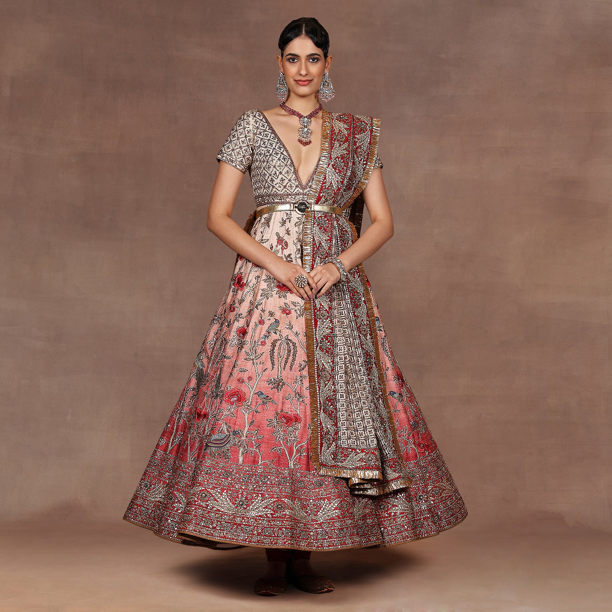 Almond Ivory - Pink Ombre Anarkali Set | EAST