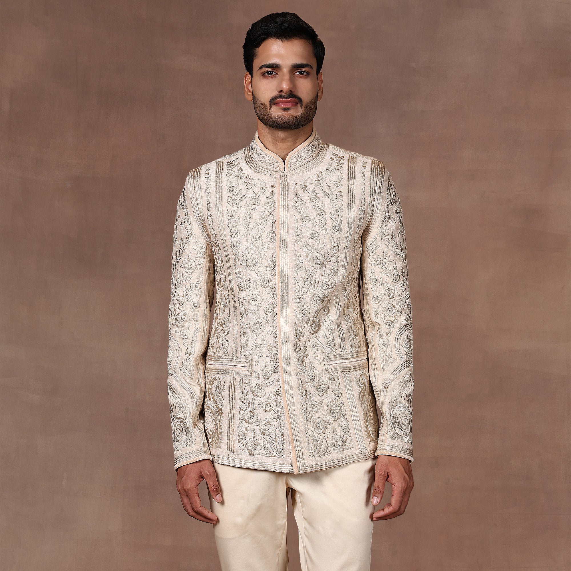 Almond Ivory Tonal Bandhgala Set | EAST