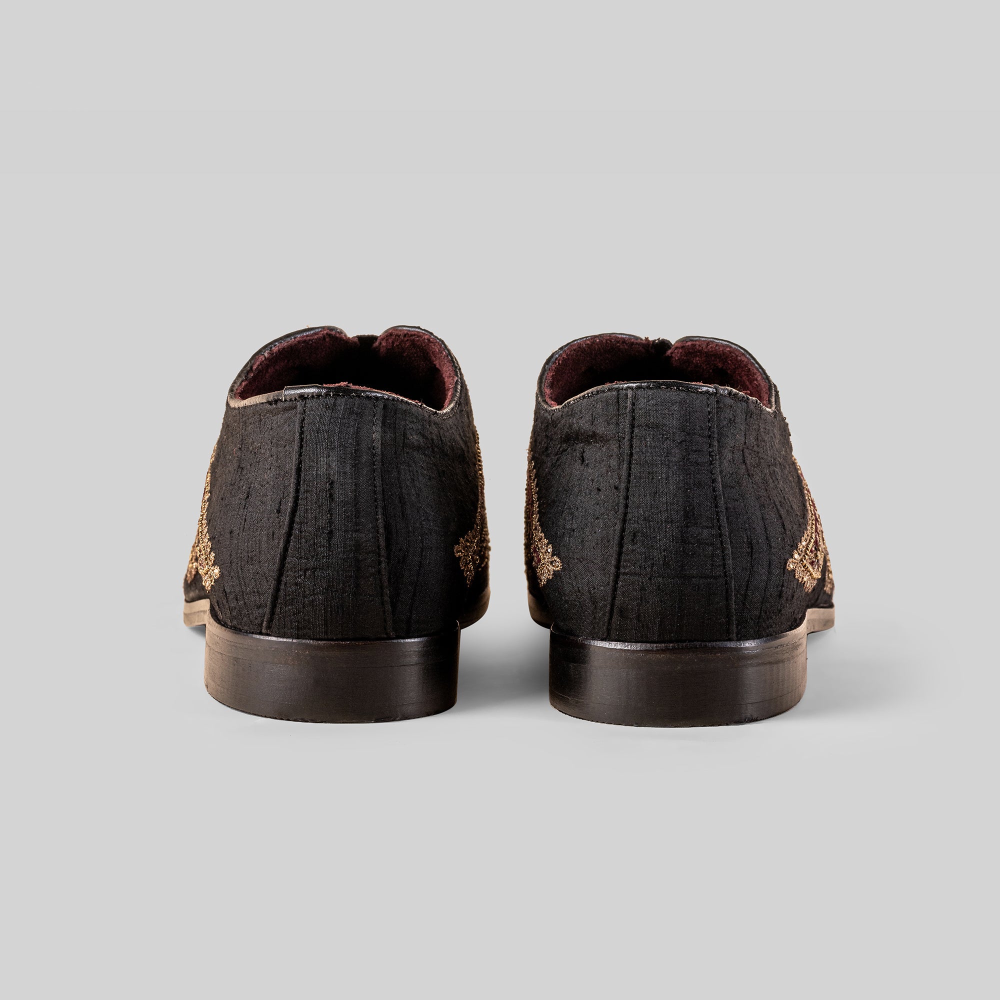 Antique Gold - Black Embroidered Loafers