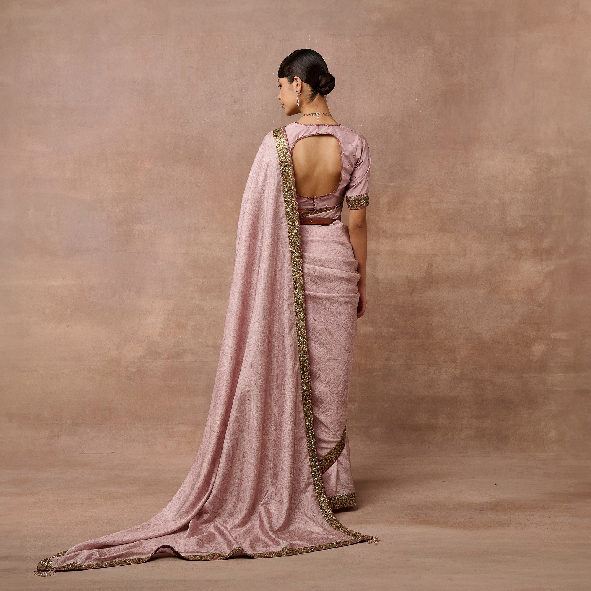 Baby Pink Jamawar Saree Set | EAST