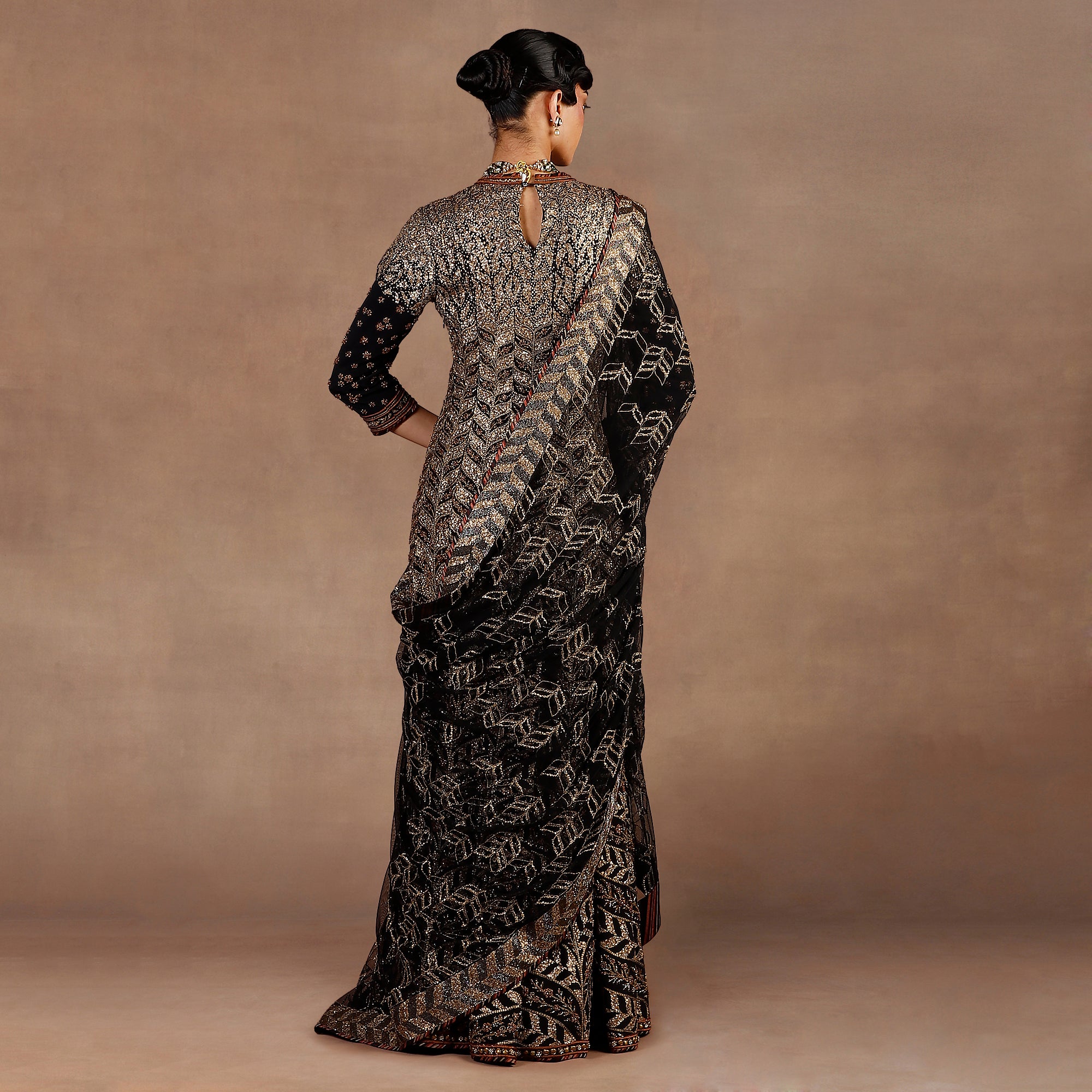 Black - Gold Chevron Anarkali Set | EAST