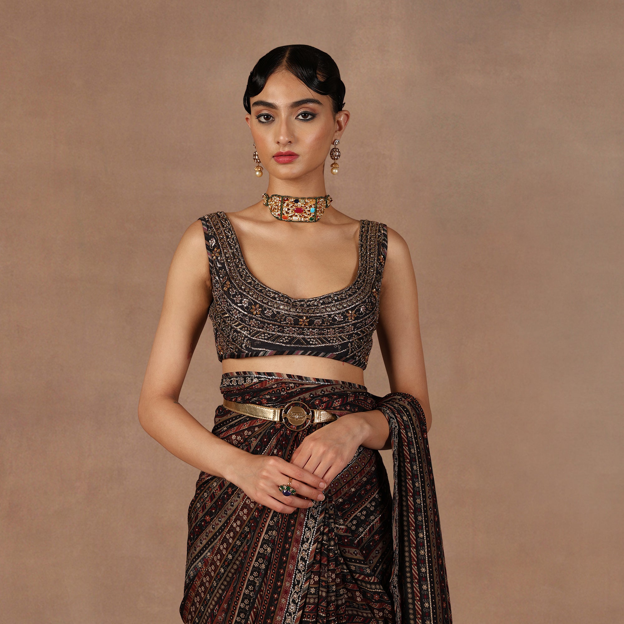 Black - Multihued Saree Set | EAST