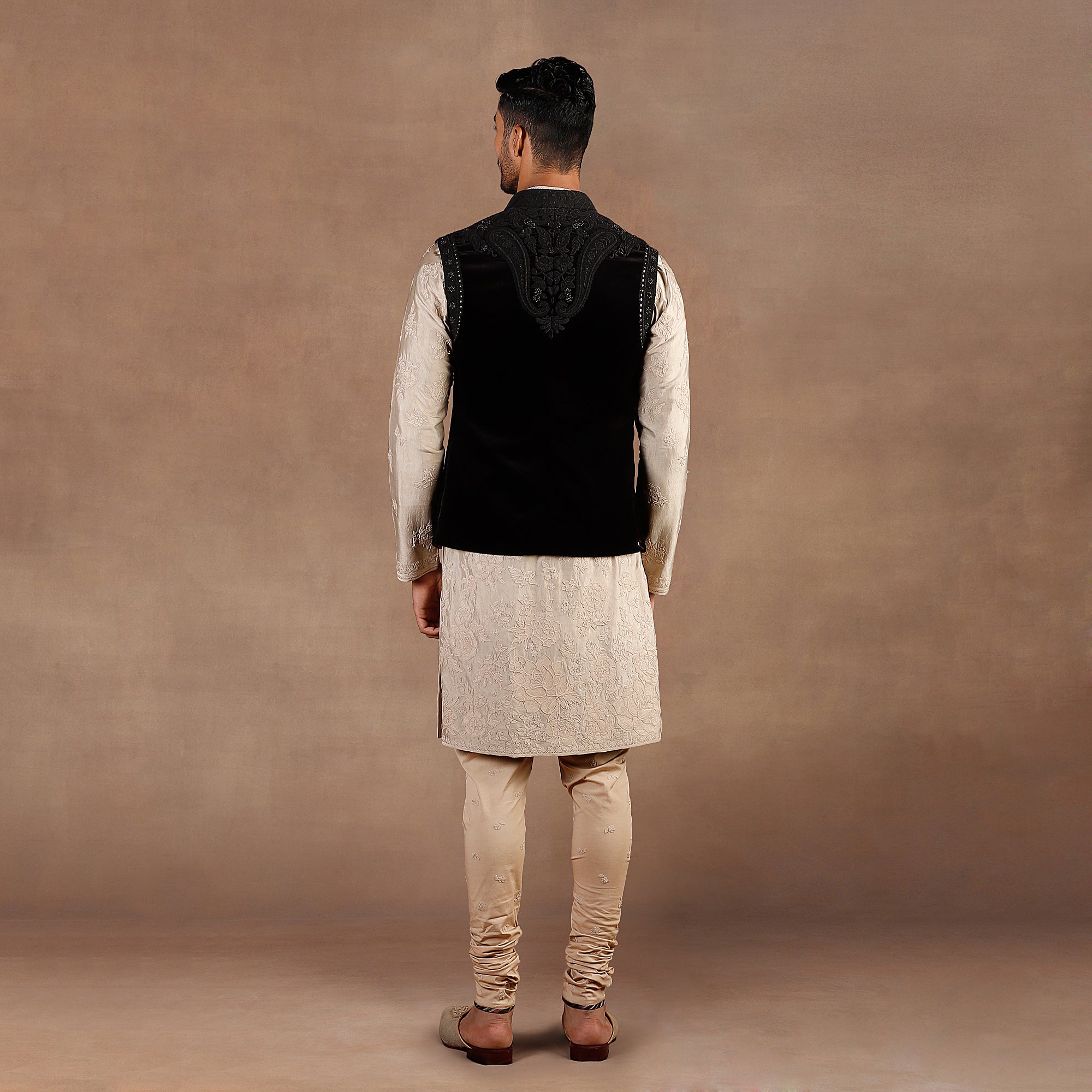 Black - Taupe Nehru Jacket Set | EAST