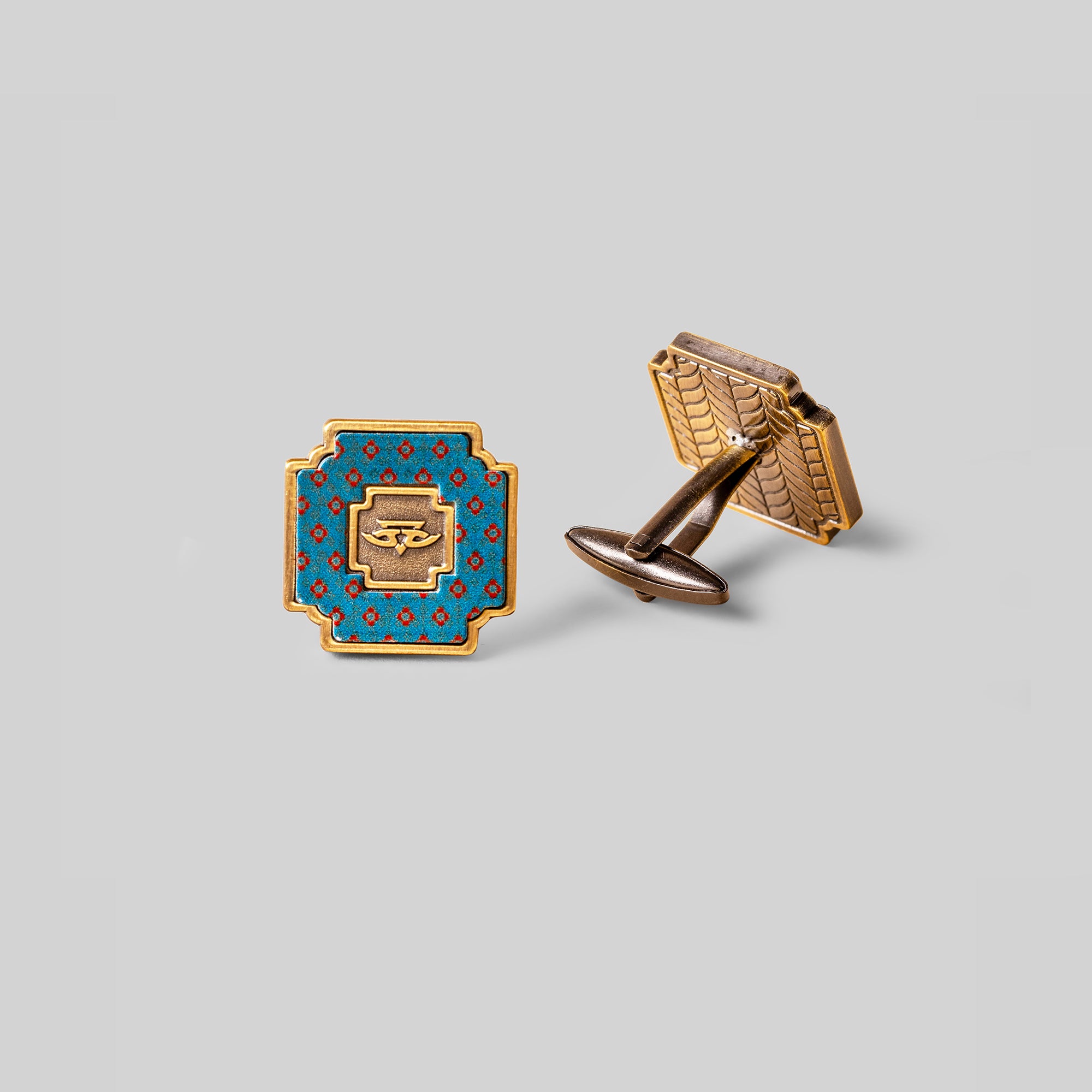 Blue Art Deco Square Cufflinks