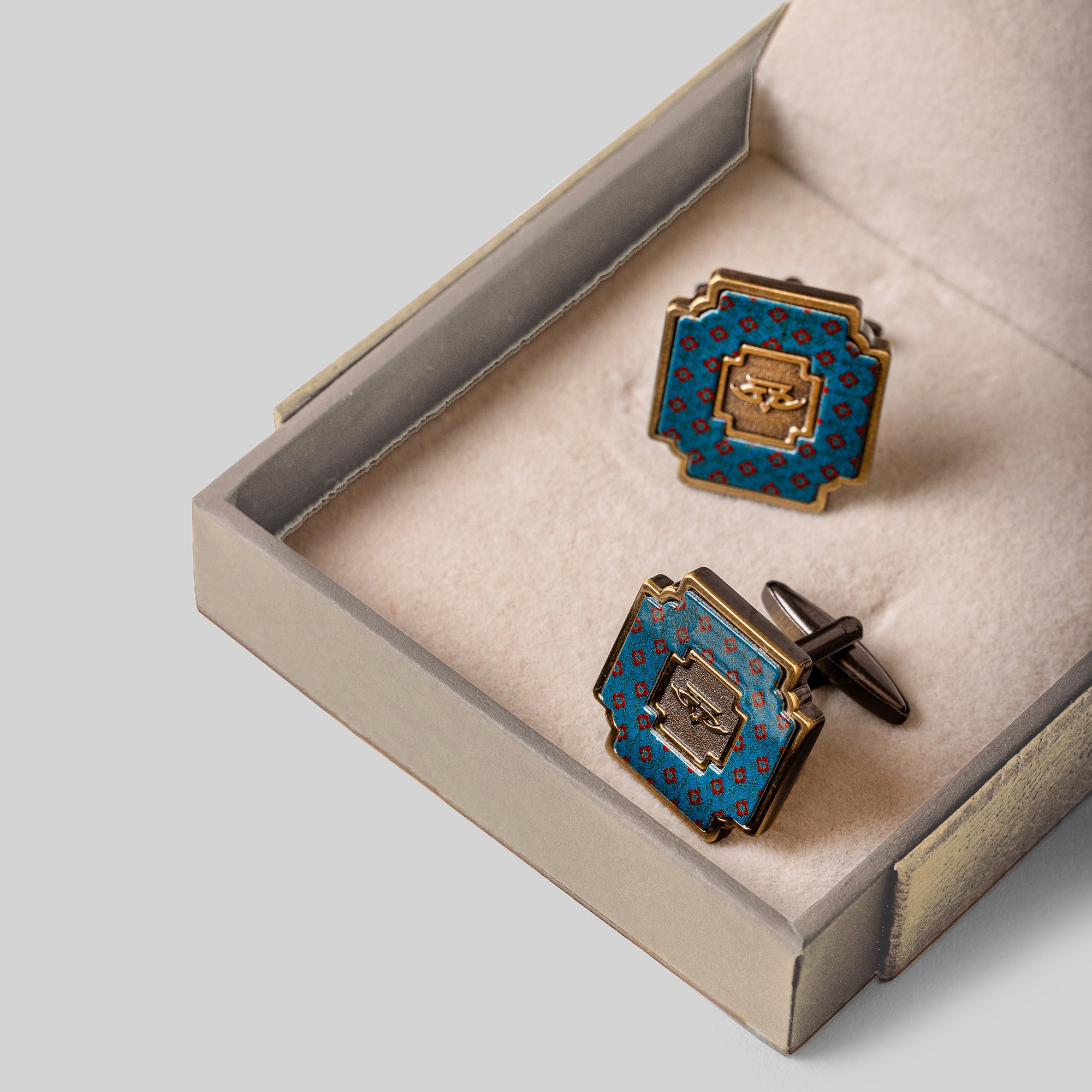 Blue Art Deco Square Cufflinks