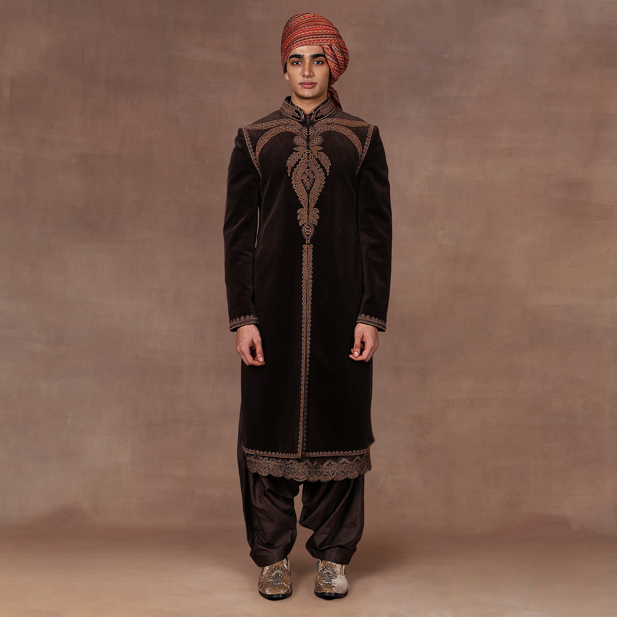 Brown Velvet Sherwani Set | EAST