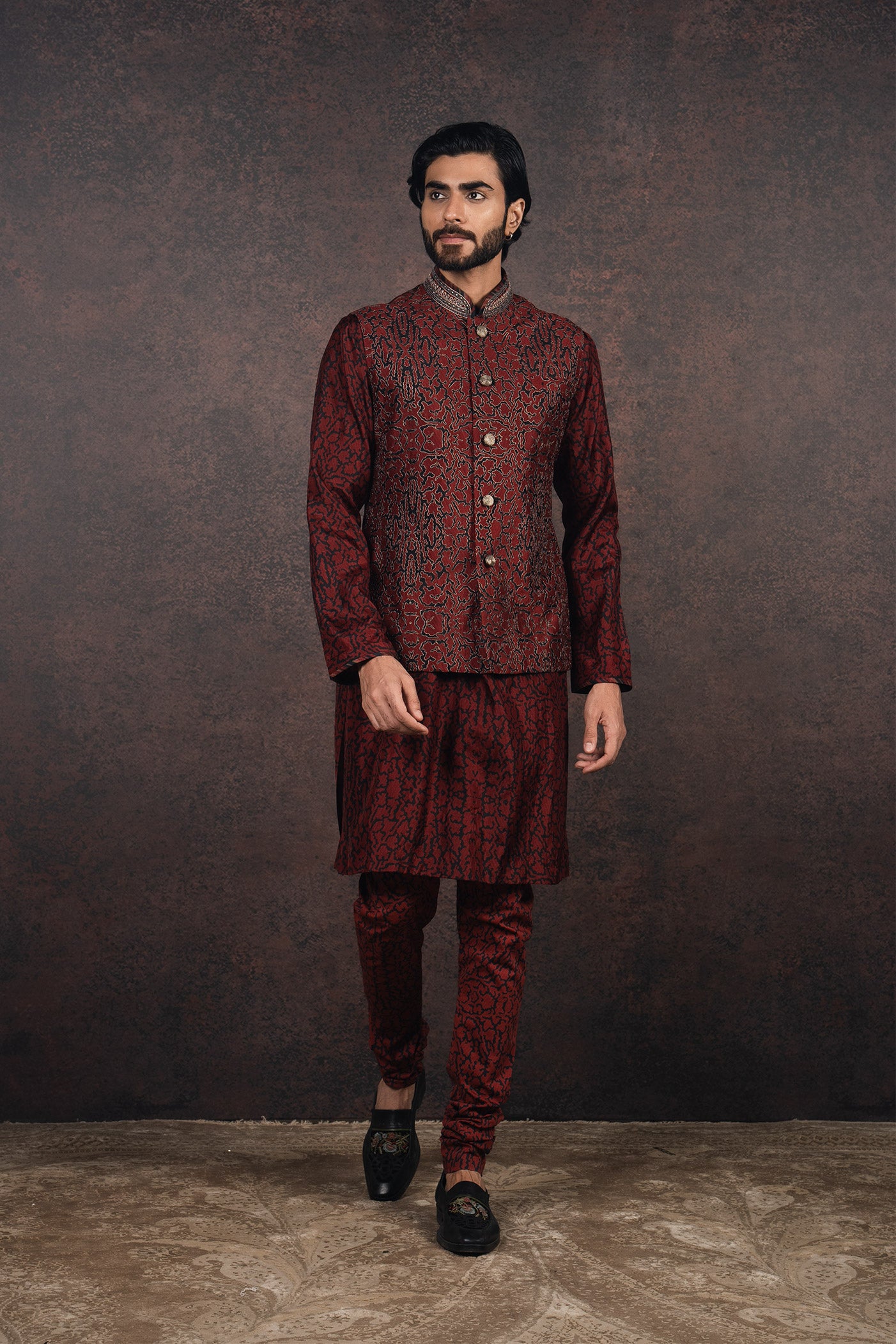 Burgundy Nehru Jacket Set | MURAQQA