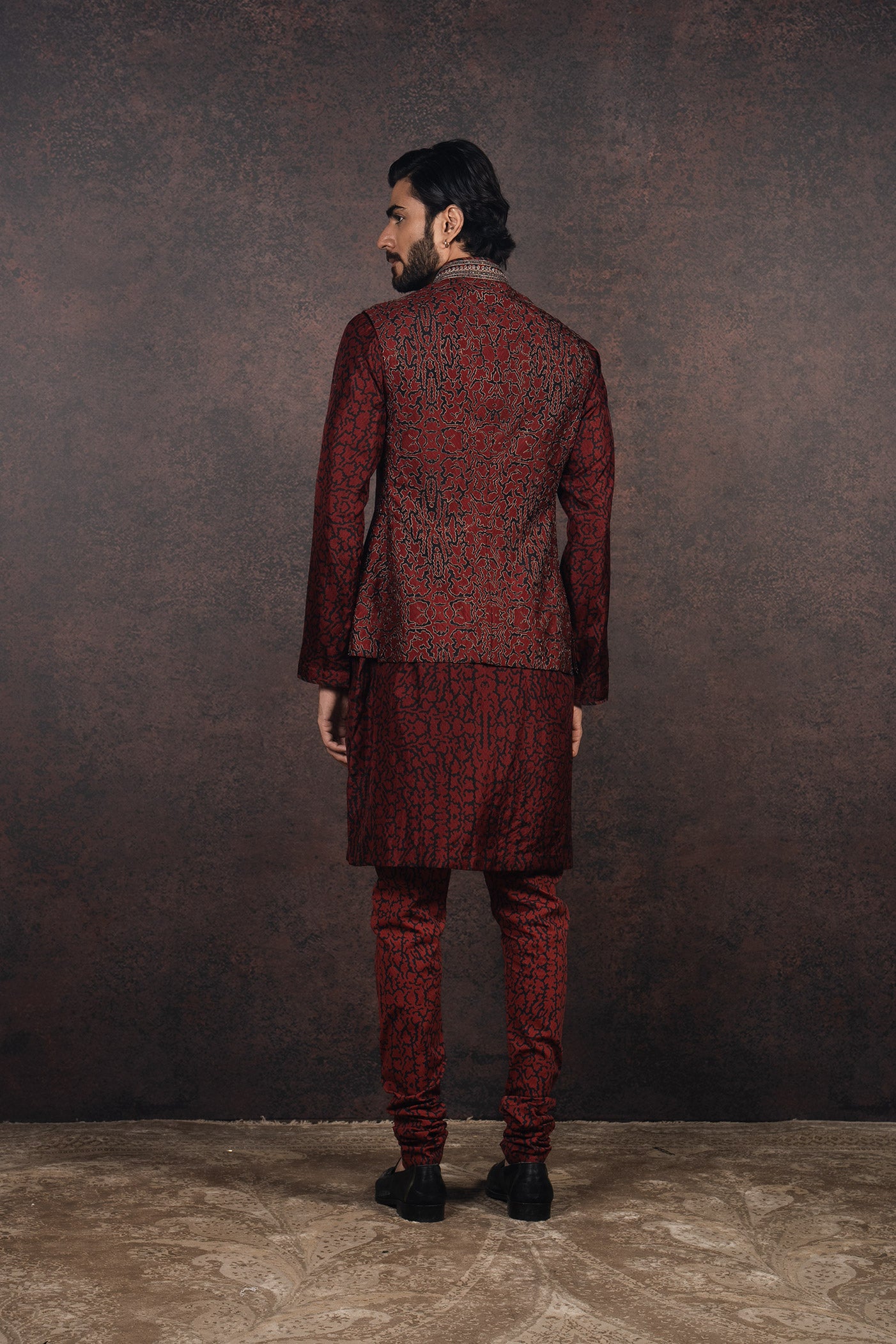 Burgundy Nehru Jacket Set | MURAQQA