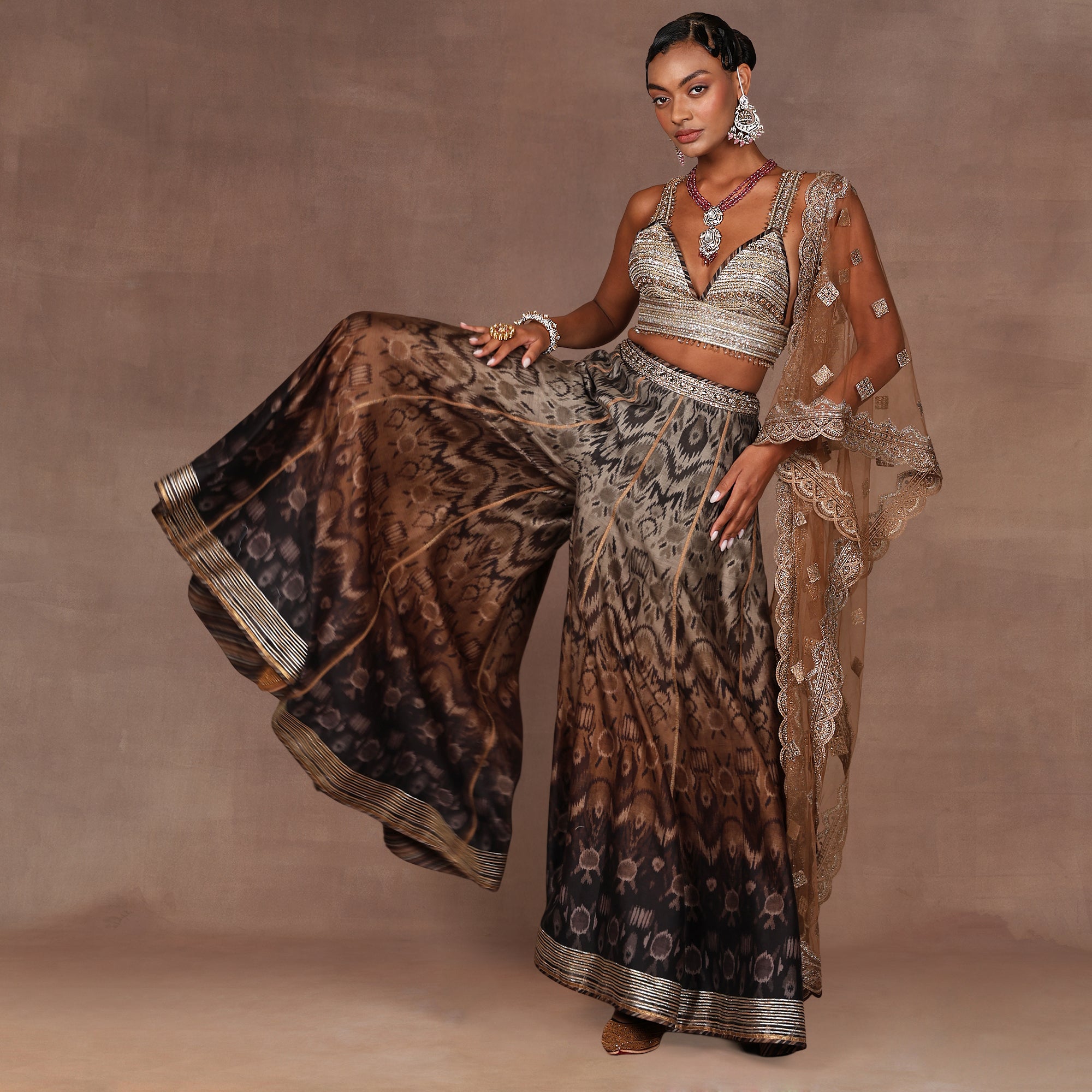 Chocolate Brown Ombre Sharara Set | EAST