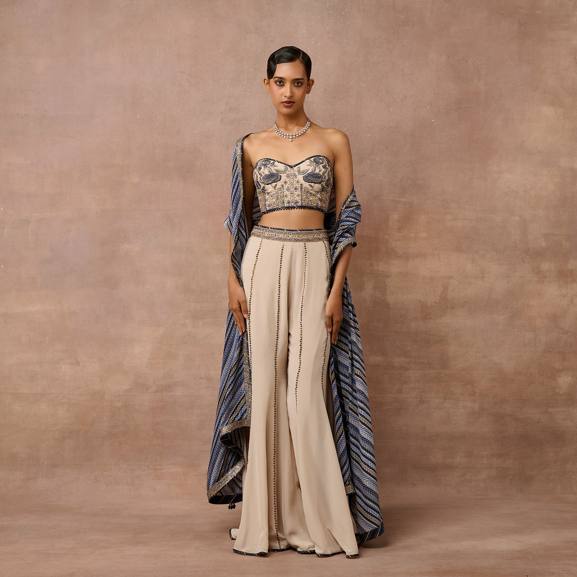 Cobalt Blue - Ivory Sharara Set | EAST