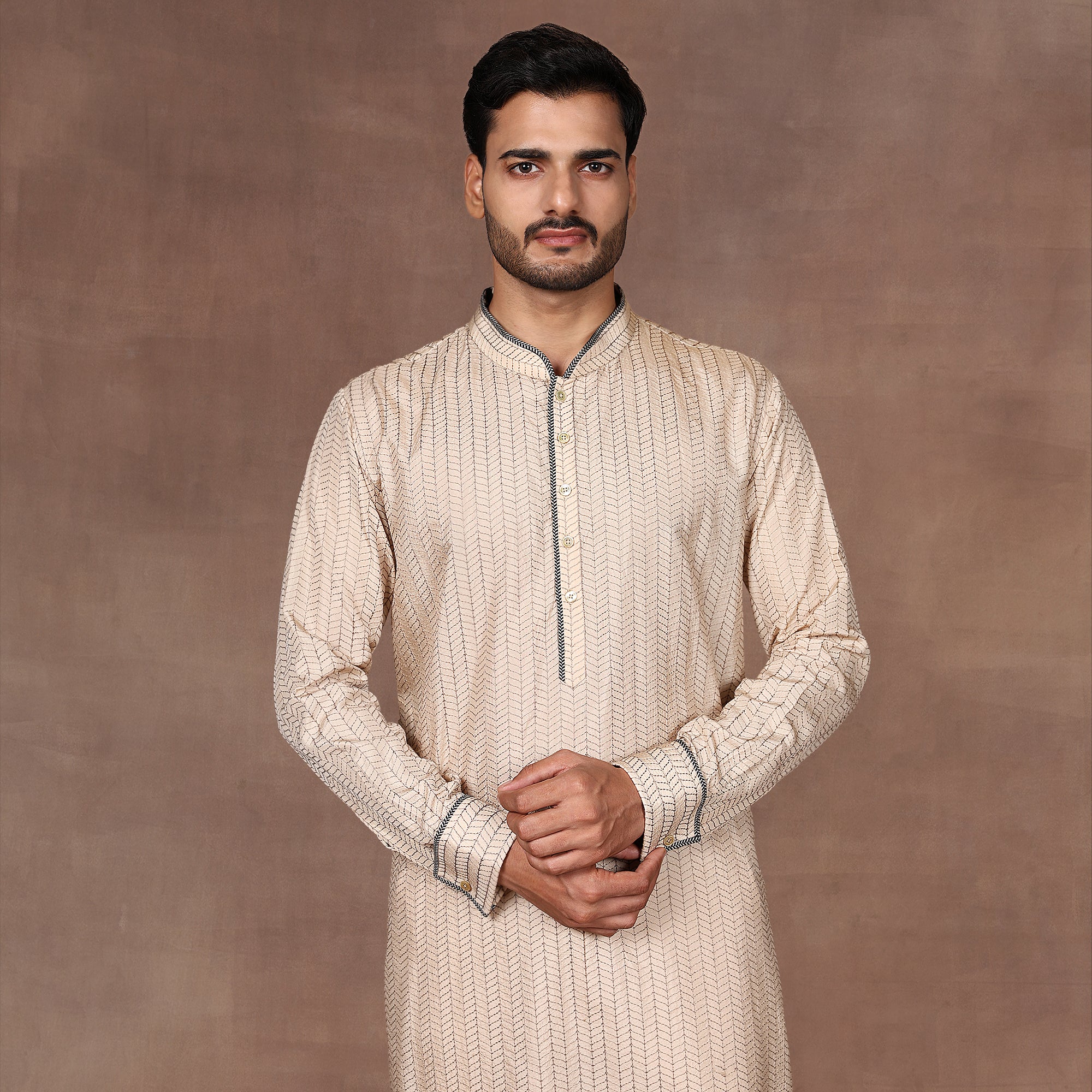 Crème Ivory Chevron Kurta Set | EAST