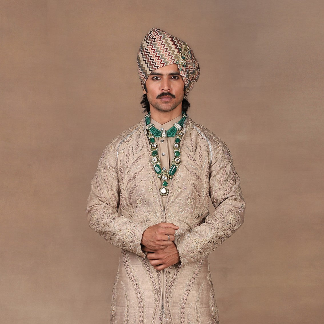 Crème Ivory - Multi Hued Printed Safa | MURAQQA