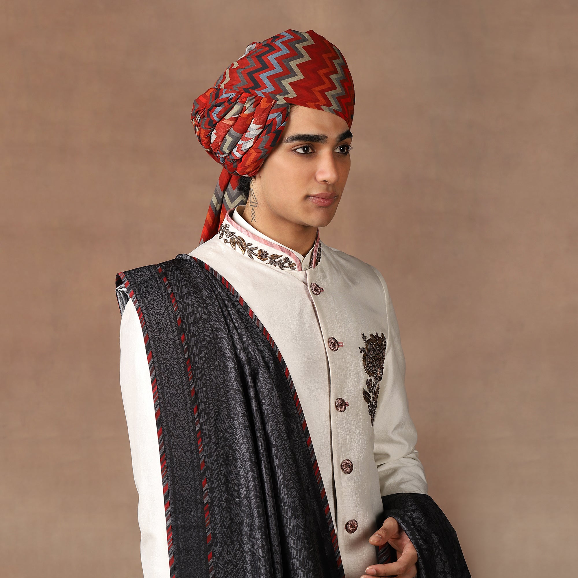 Crimson Red - Multi Hued Printed Safa | MURAQQA