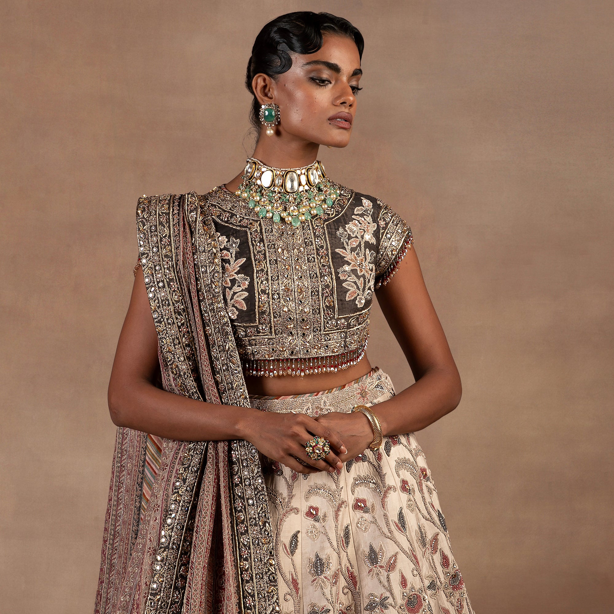 Dried Sage - Ivory Ombre Lehenga Set | EAST