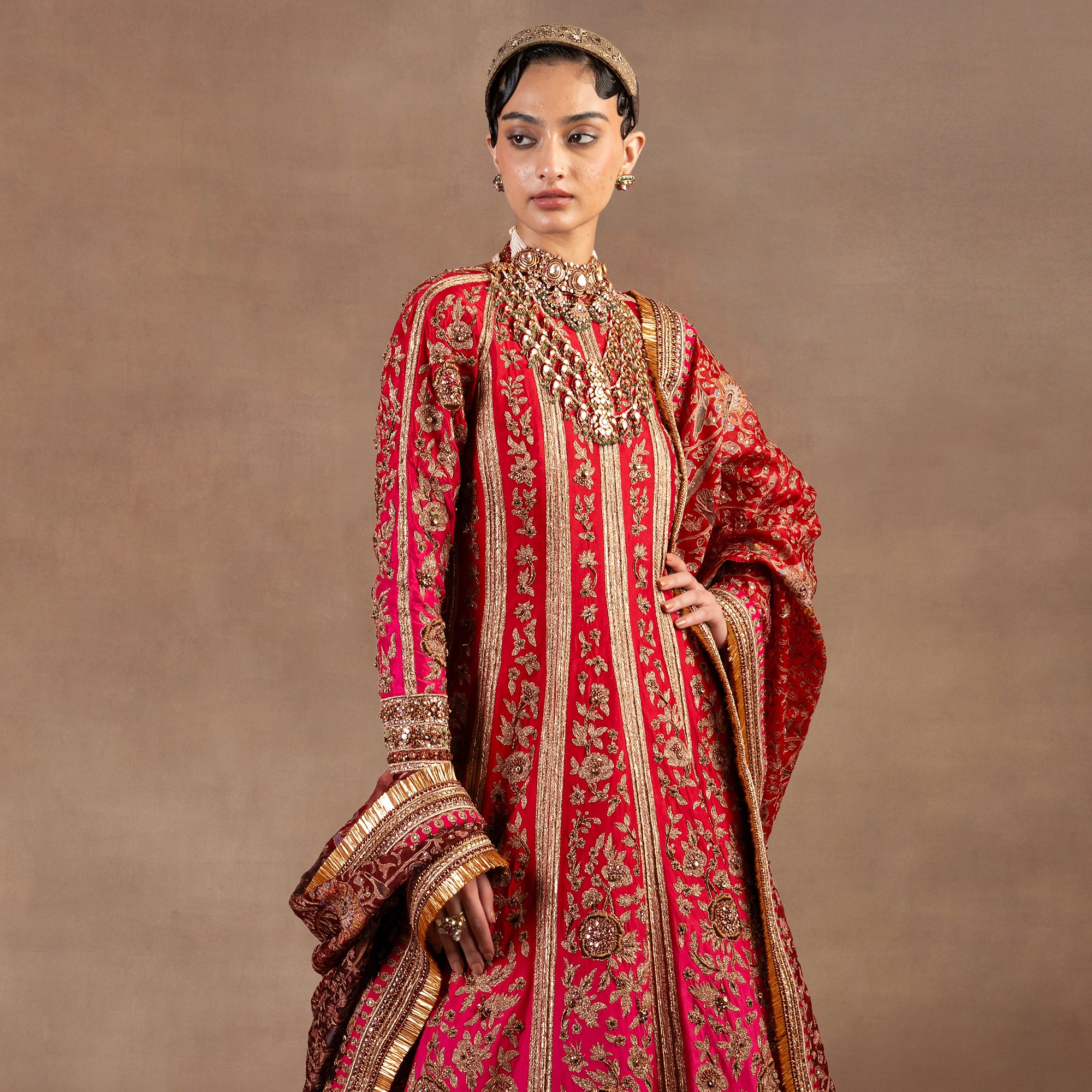 Fuschia Red Ombre Anarkali Set | EAST