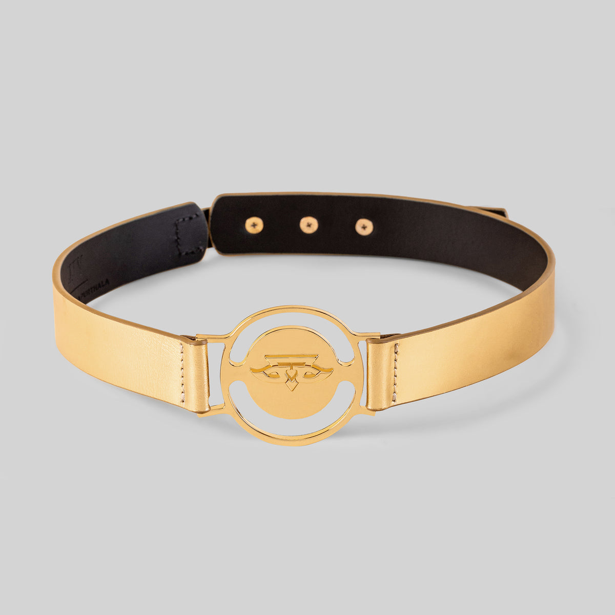 JJ Valaya designer belt for women Light Tan Fabric/lace with Oval Metal Buckle. Gold Wide Phoenix Belt main image 4