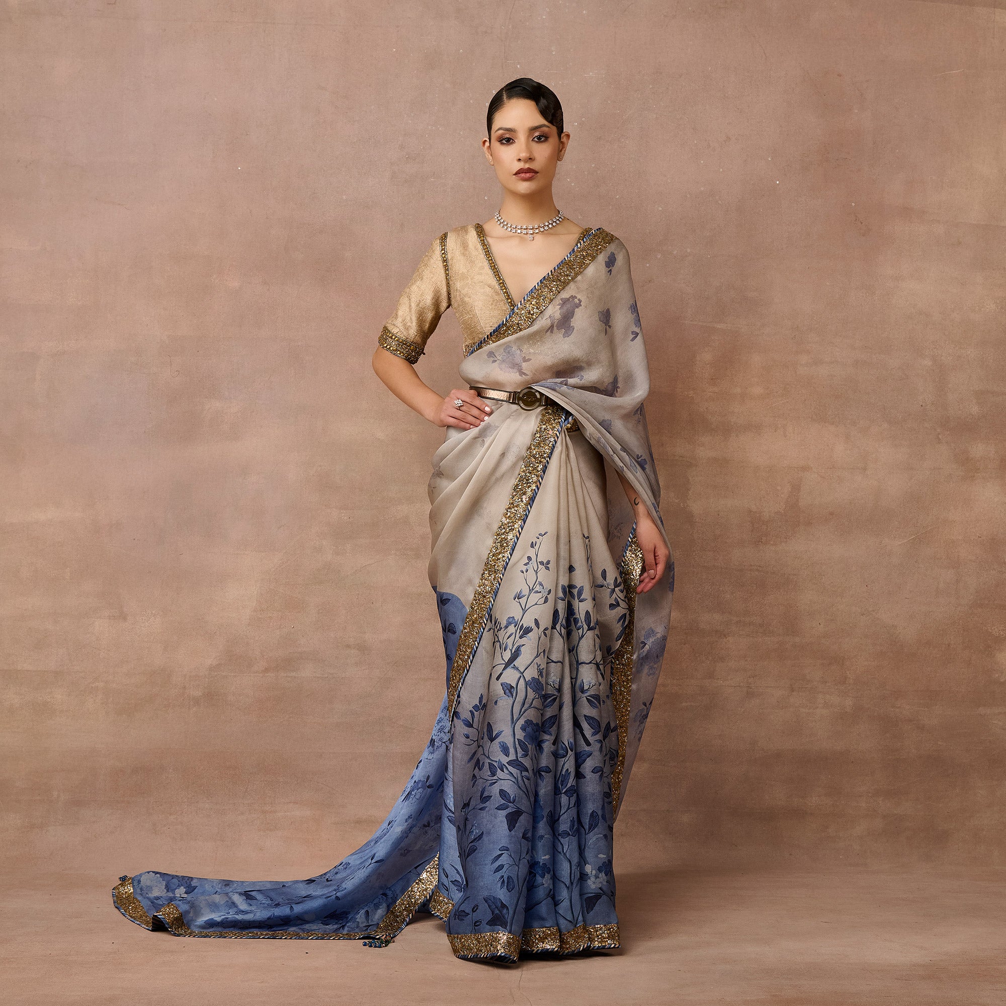 Ivory - Blue Ombre Saree Set | EAST