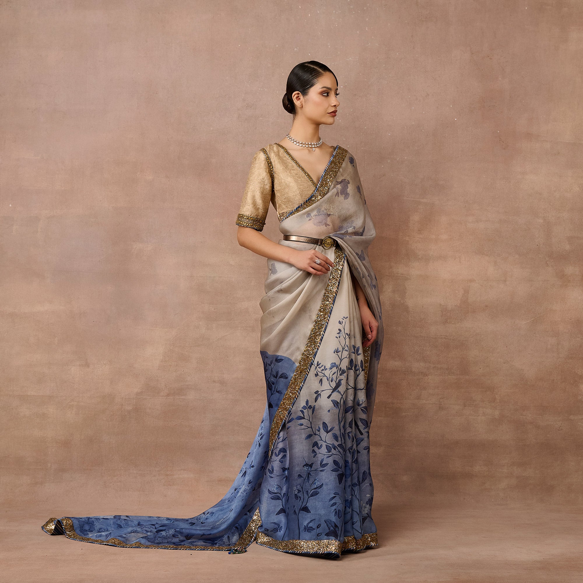 Ivory - Blue Ombre Saree Set | EAST