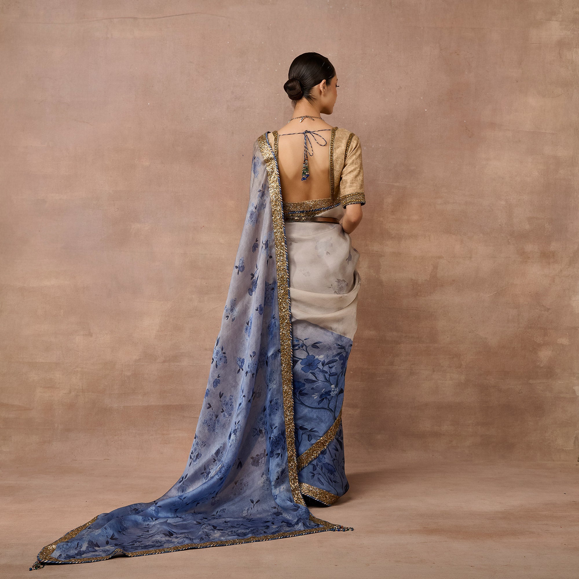 Ivory - Blue Ombre Saree Set | EAST