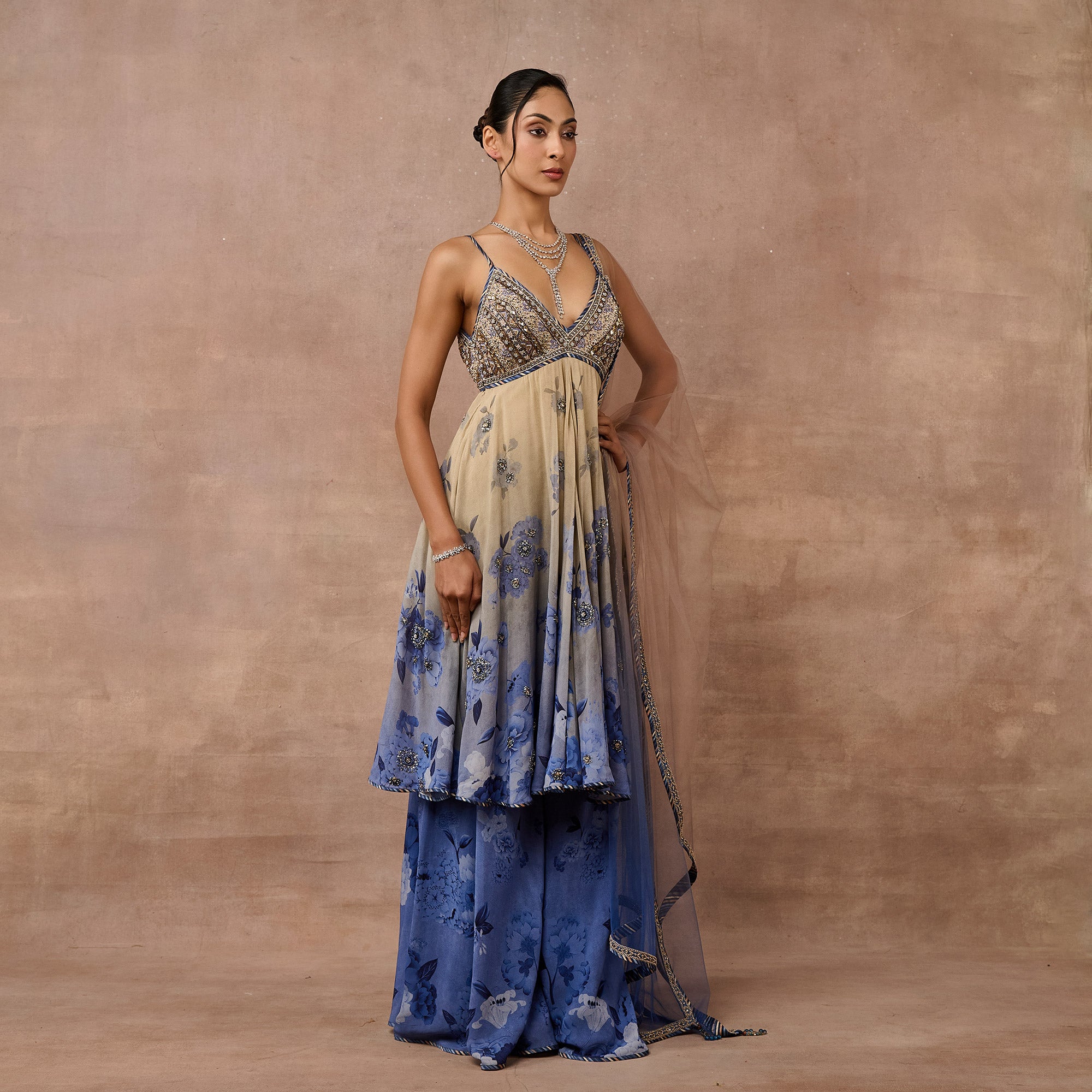 Ivory - Blue Ombre Sharara Set | EAST