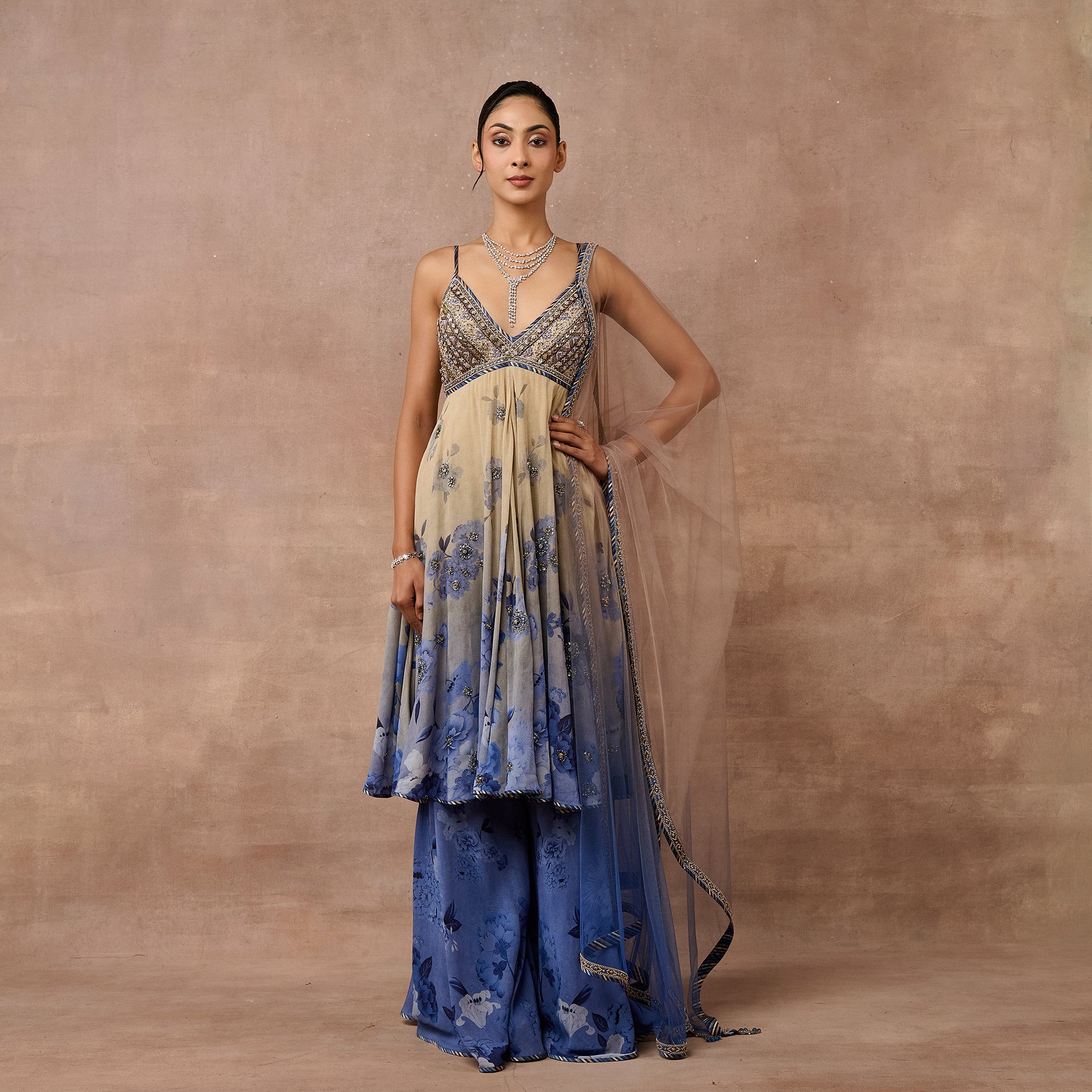 Ivory - Blue Ombre Sharara Set | EAST