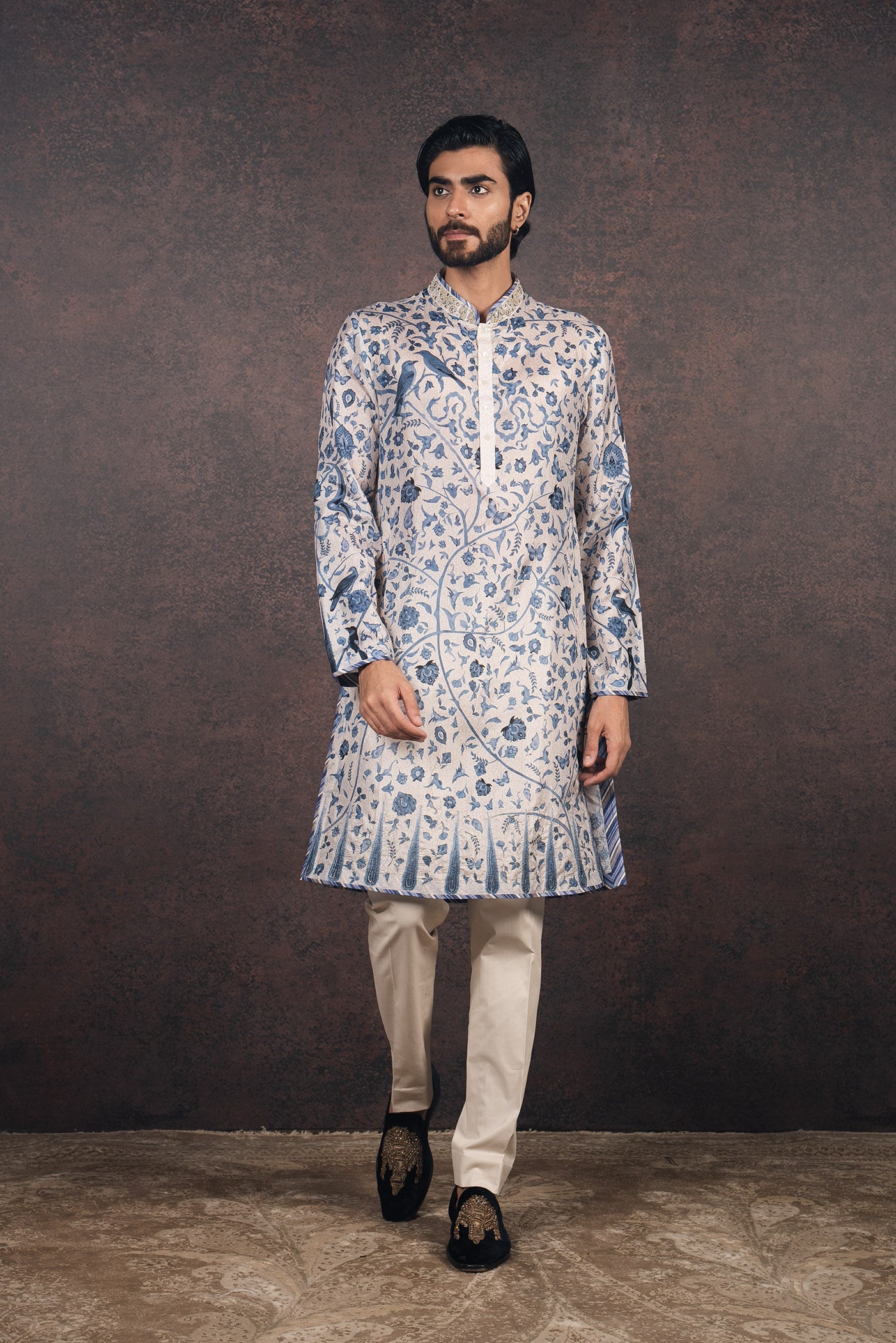 Ivory-Blue Printed Kurta Set | MURAQQA