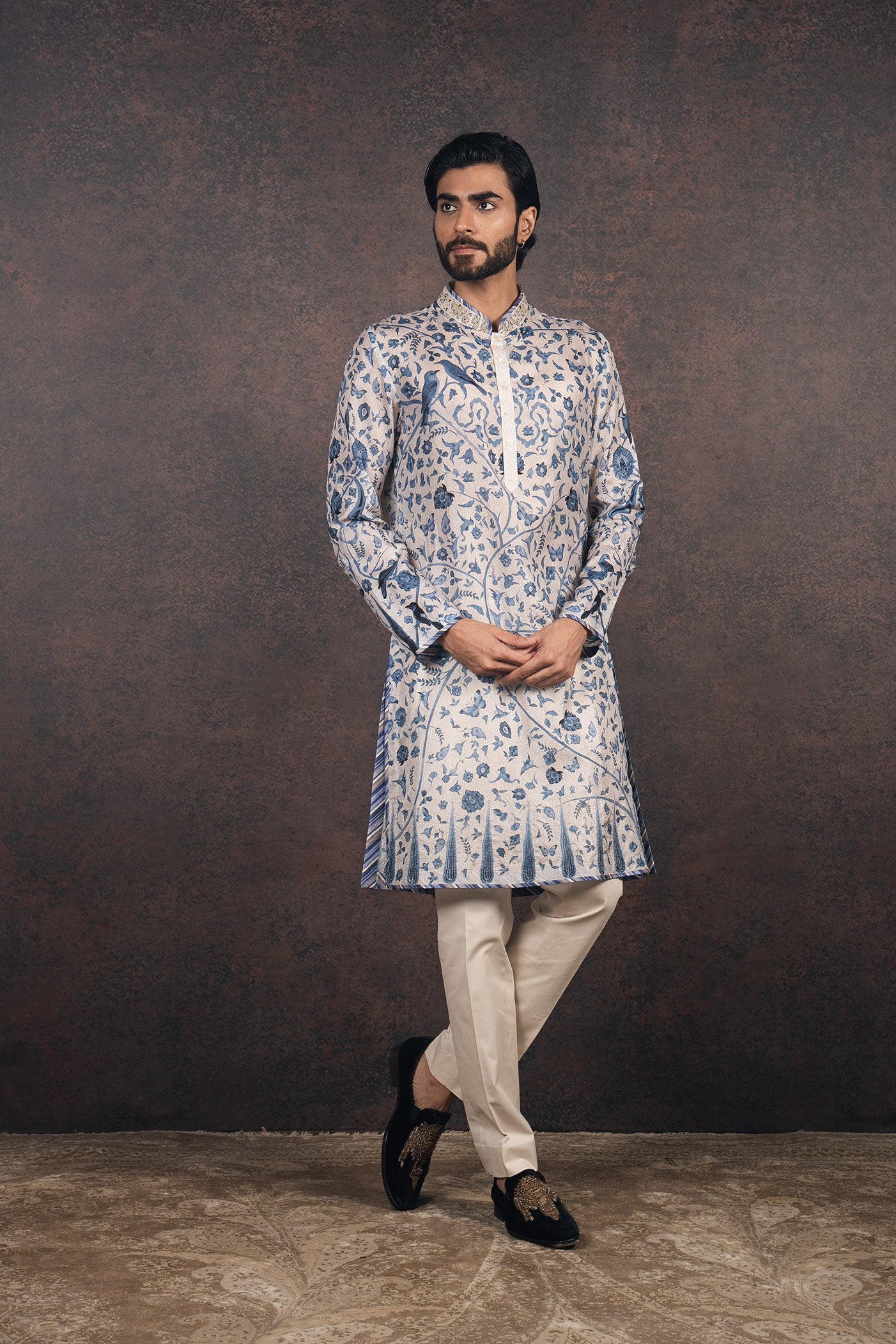 Ivory-Blue Printed Kurta Set | MURAQQA