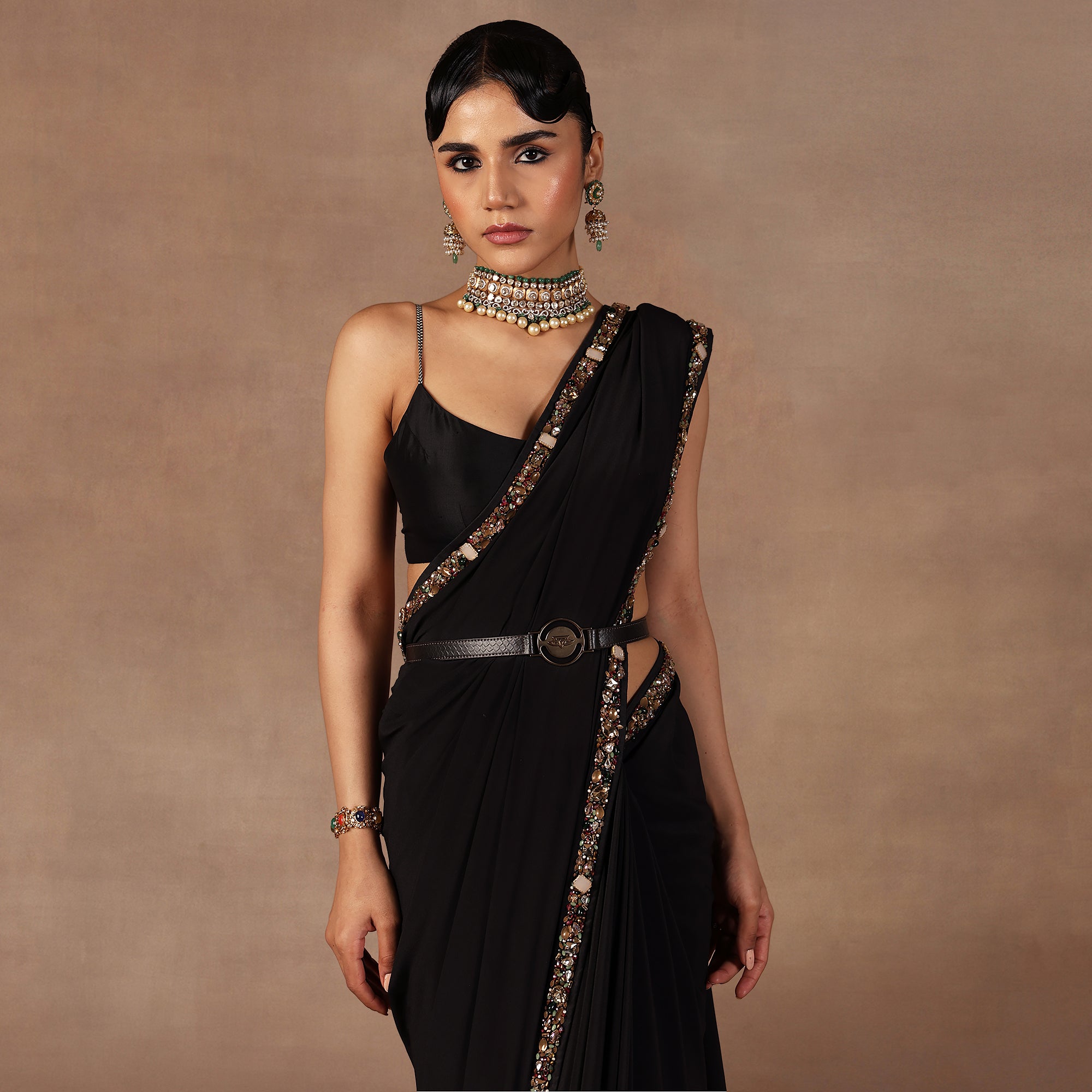 Jewelled Black Saree Set | EAST